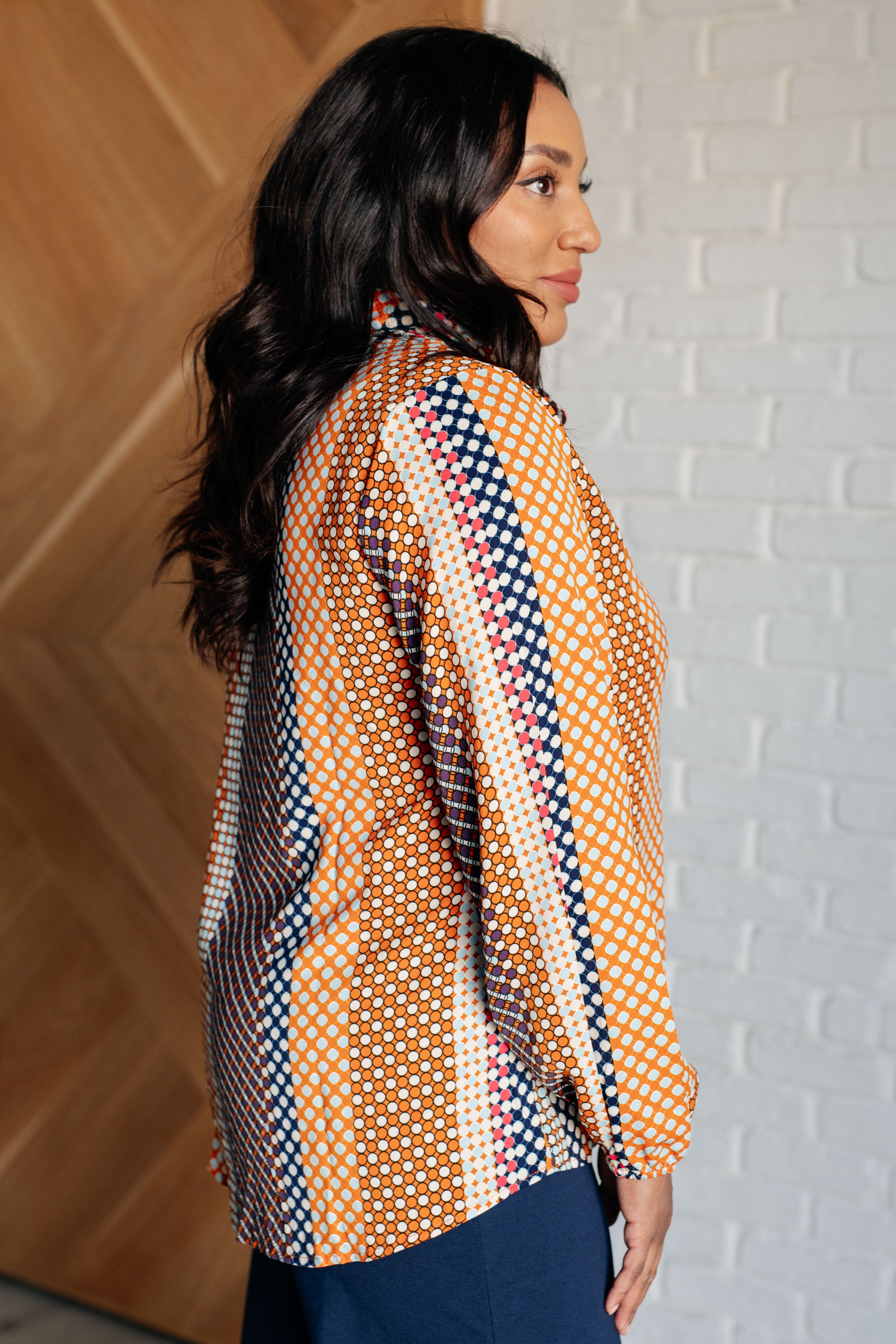 Moderately Mod Polka Dot Button Up Top Tops Ave Shops- Tilden Co.