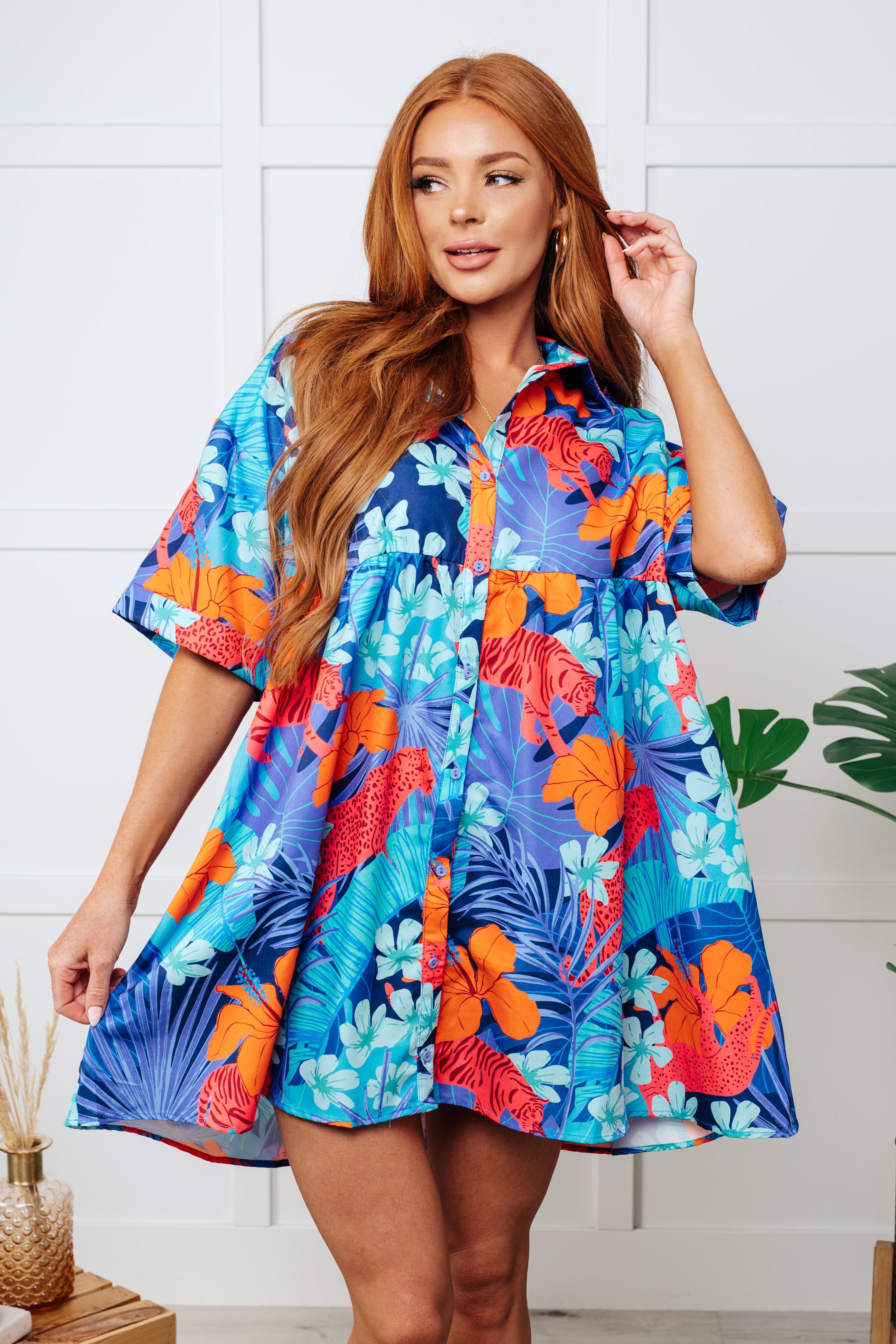 Mother Nature's Recipes Collared Dress in Blue Dresses Ave Shops- Tilden Co.