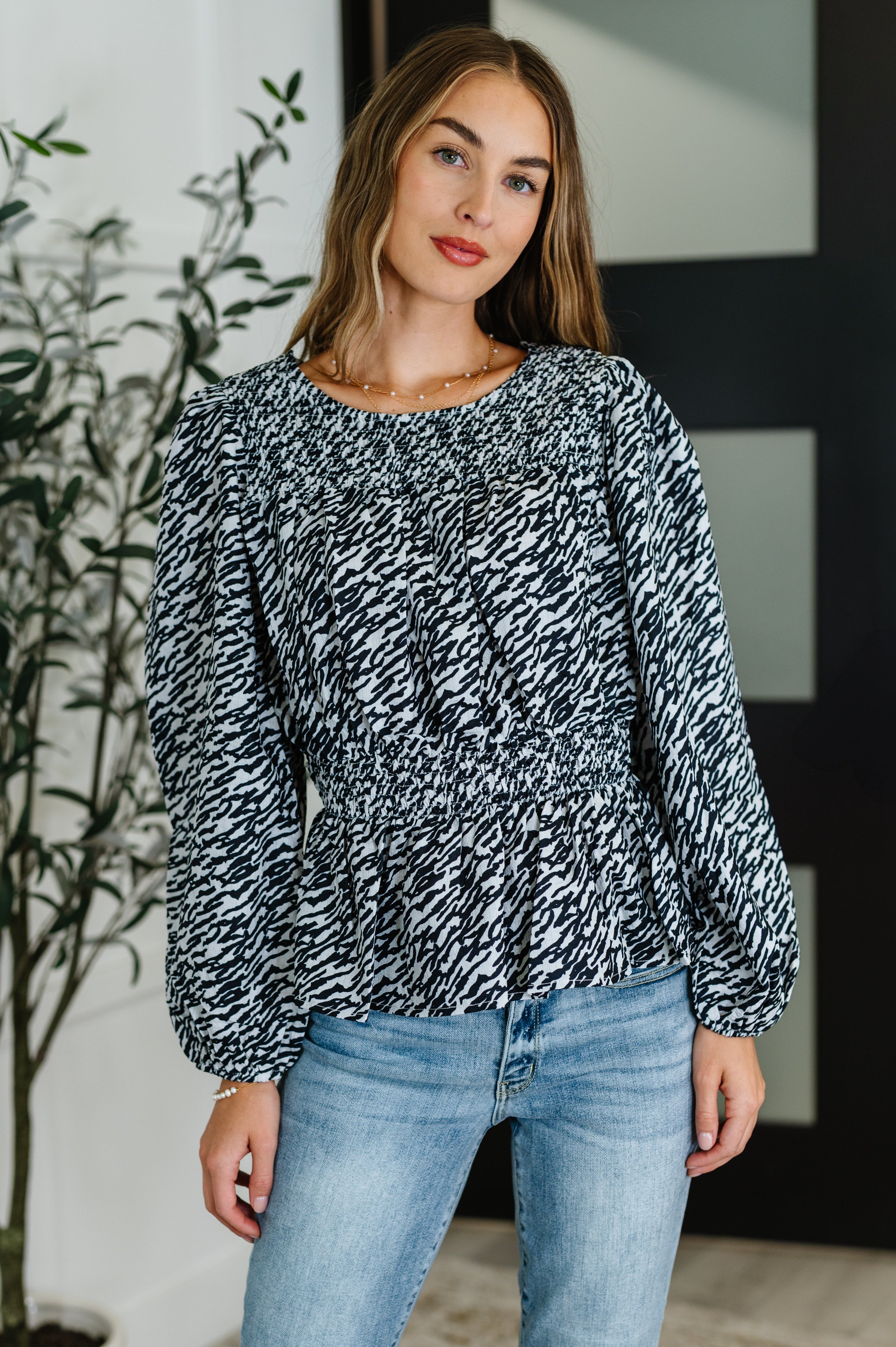Muse Moves High Neck Peplum Blouse in Black Womens Ave Shops- Tilden Co.