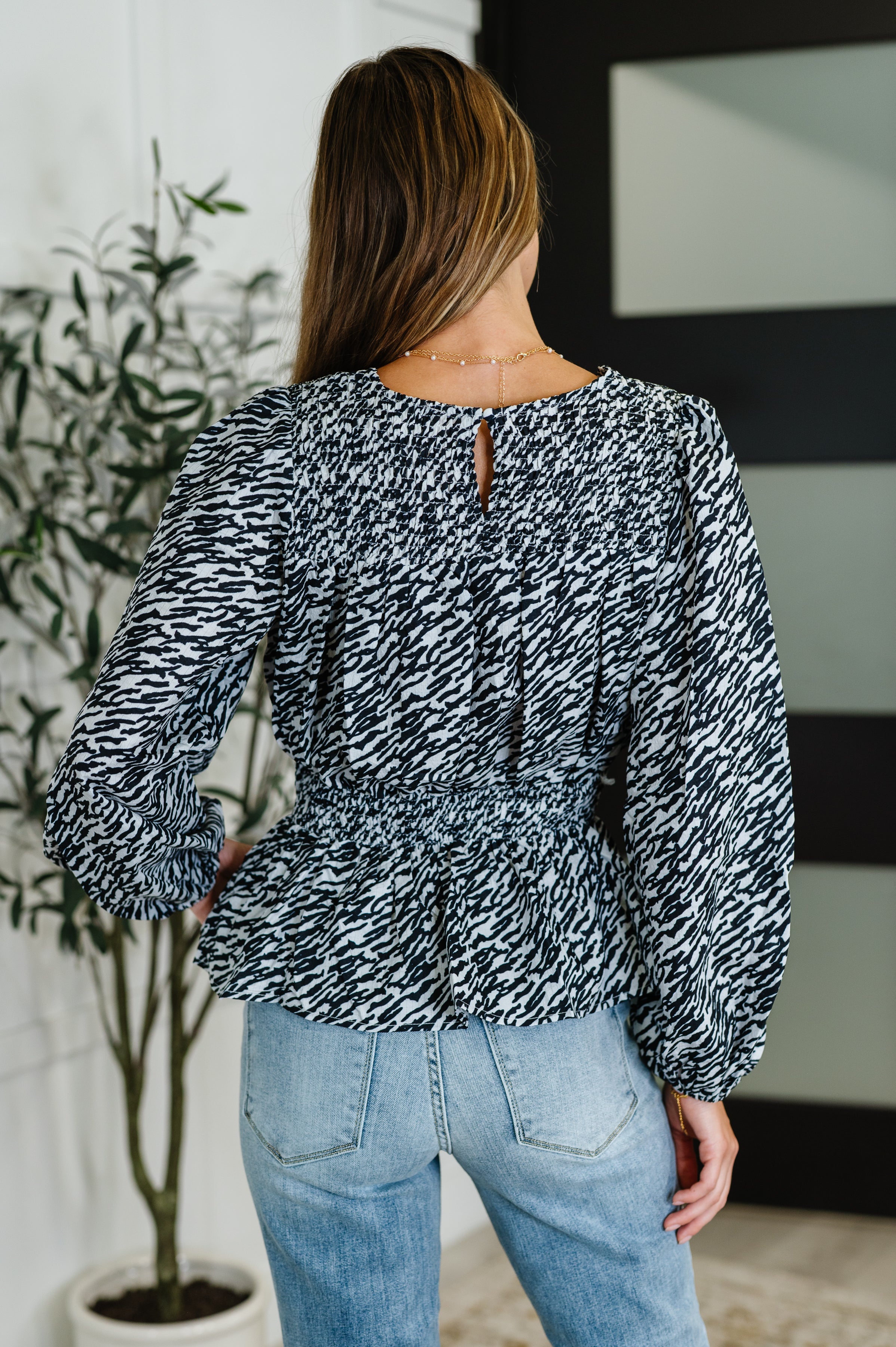 Muse Moves High Neck Peplum Blouse in Black Womens Ave Shops- Tilden Co.