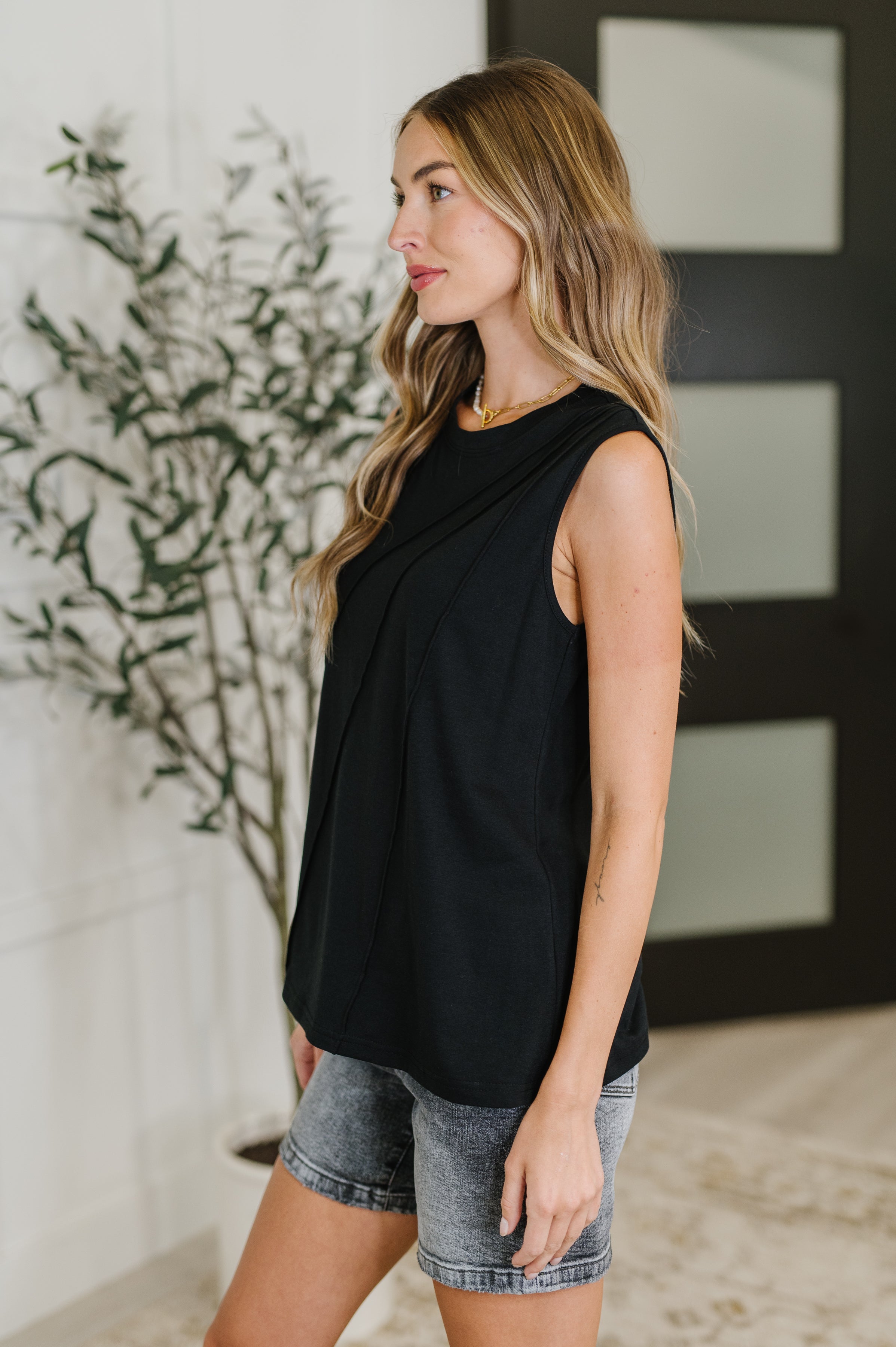 New Normal Pleat Detail Sleeveless Top in Black Womens Ave Shops- Tilden Co.