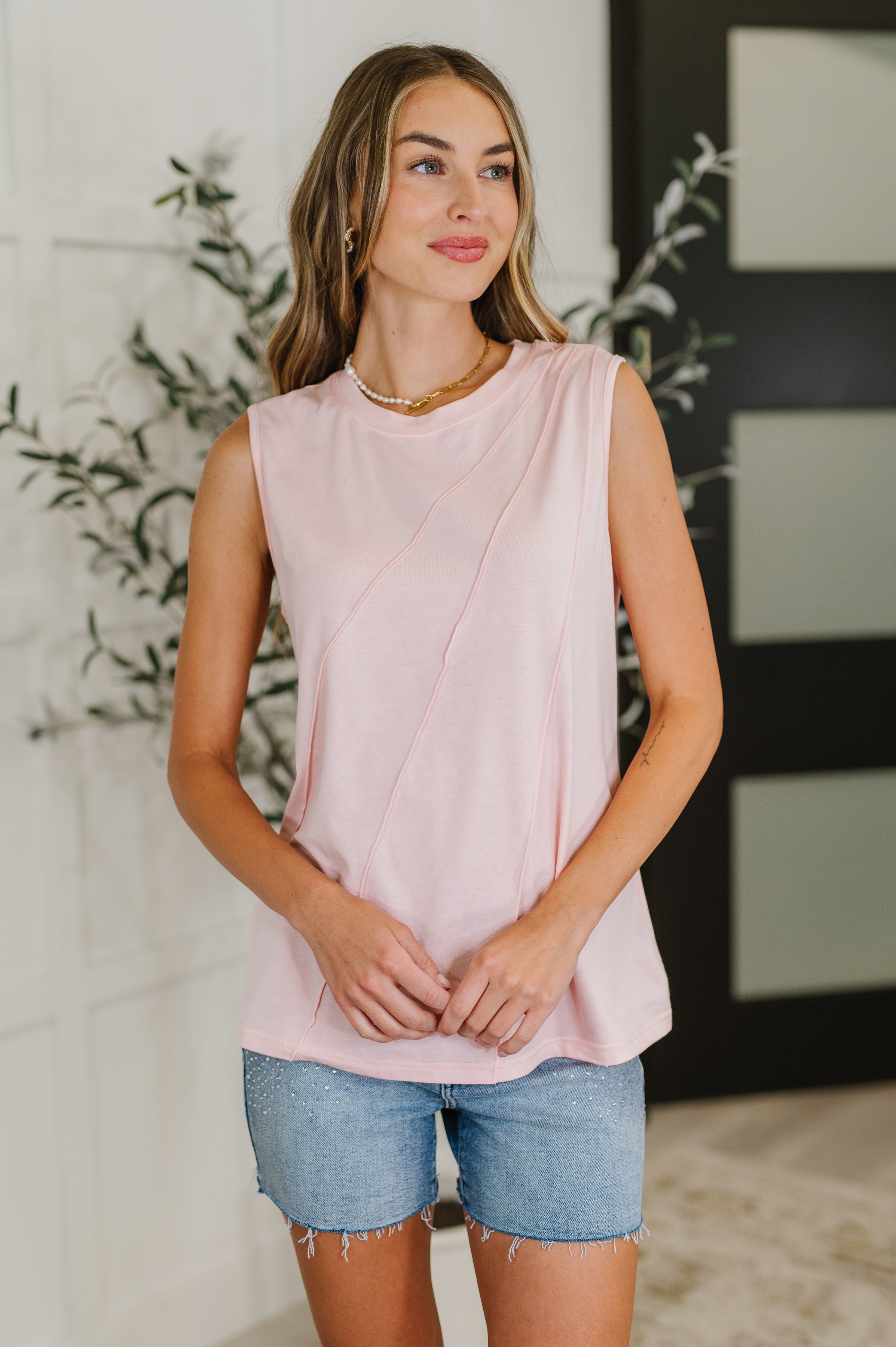 New Normal Pleat Detail Sleeveless Top in Pink Womens Ave Shops- Tilden Co.