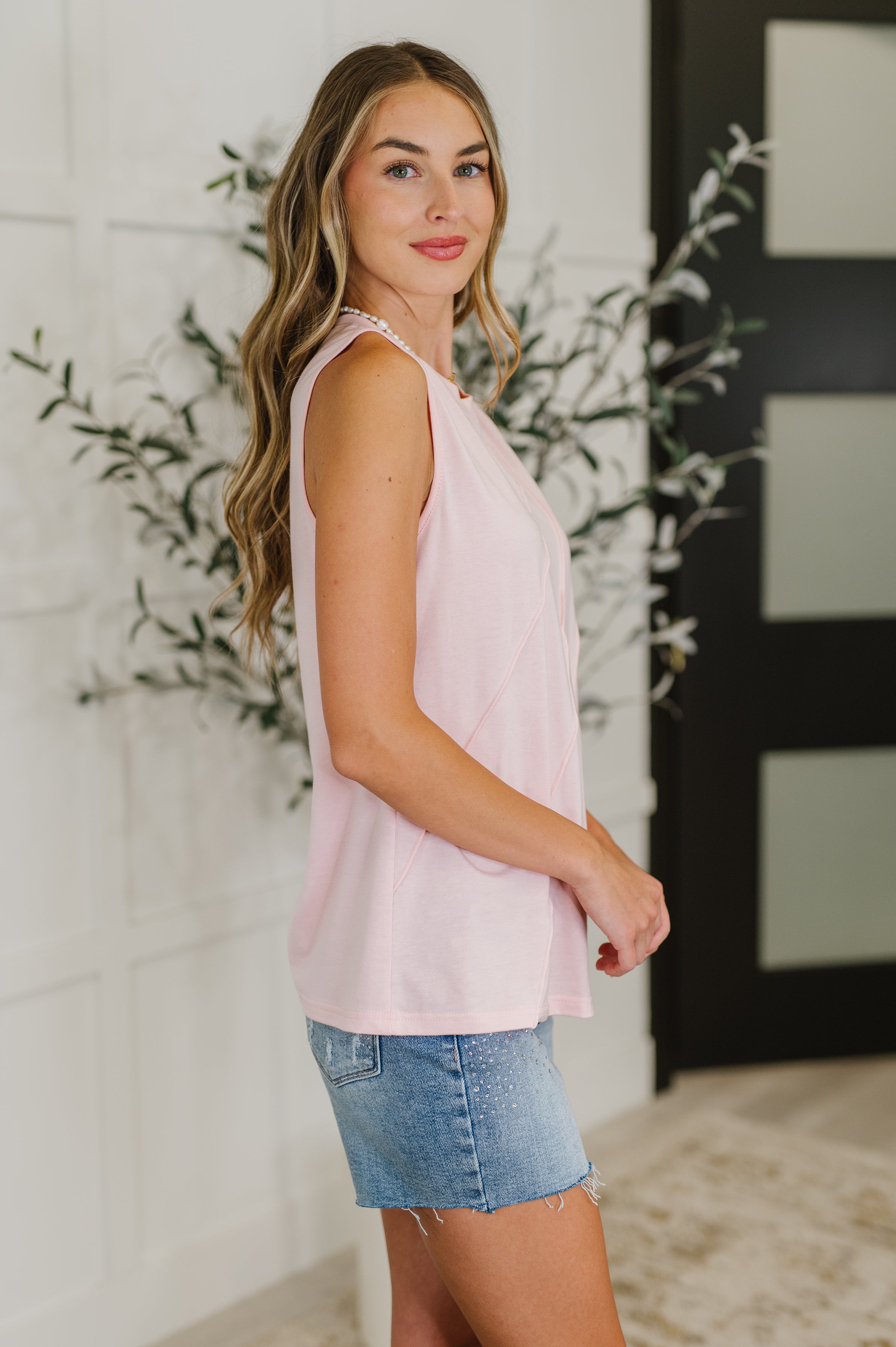 New Normal Pleat Detail Sleeveless Top in Pink Womens Ave Shops- Tilden Co.