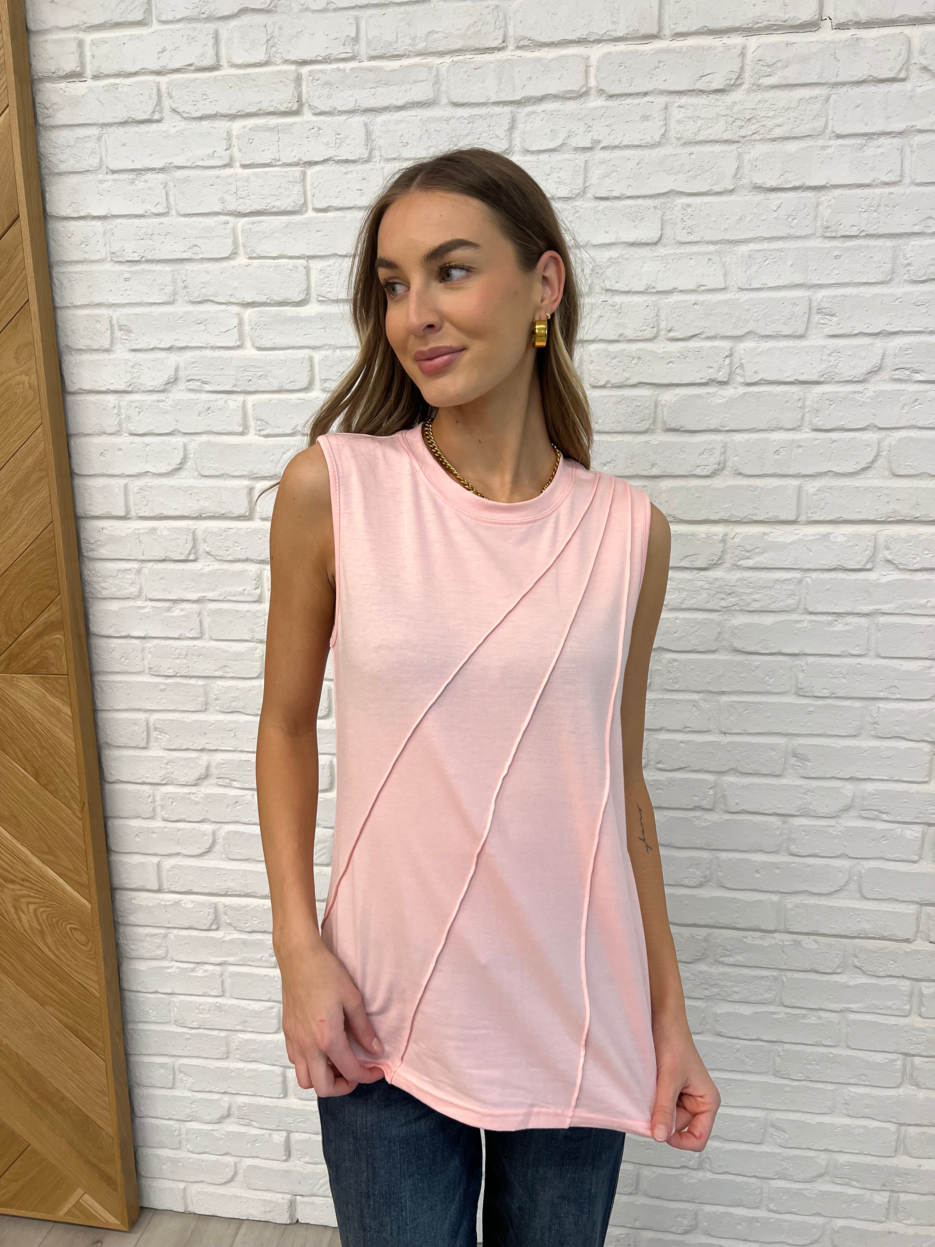 New Normal Pleat Detail Sleeveless Top in Pink Womens Ave Shops- Tilden Co.