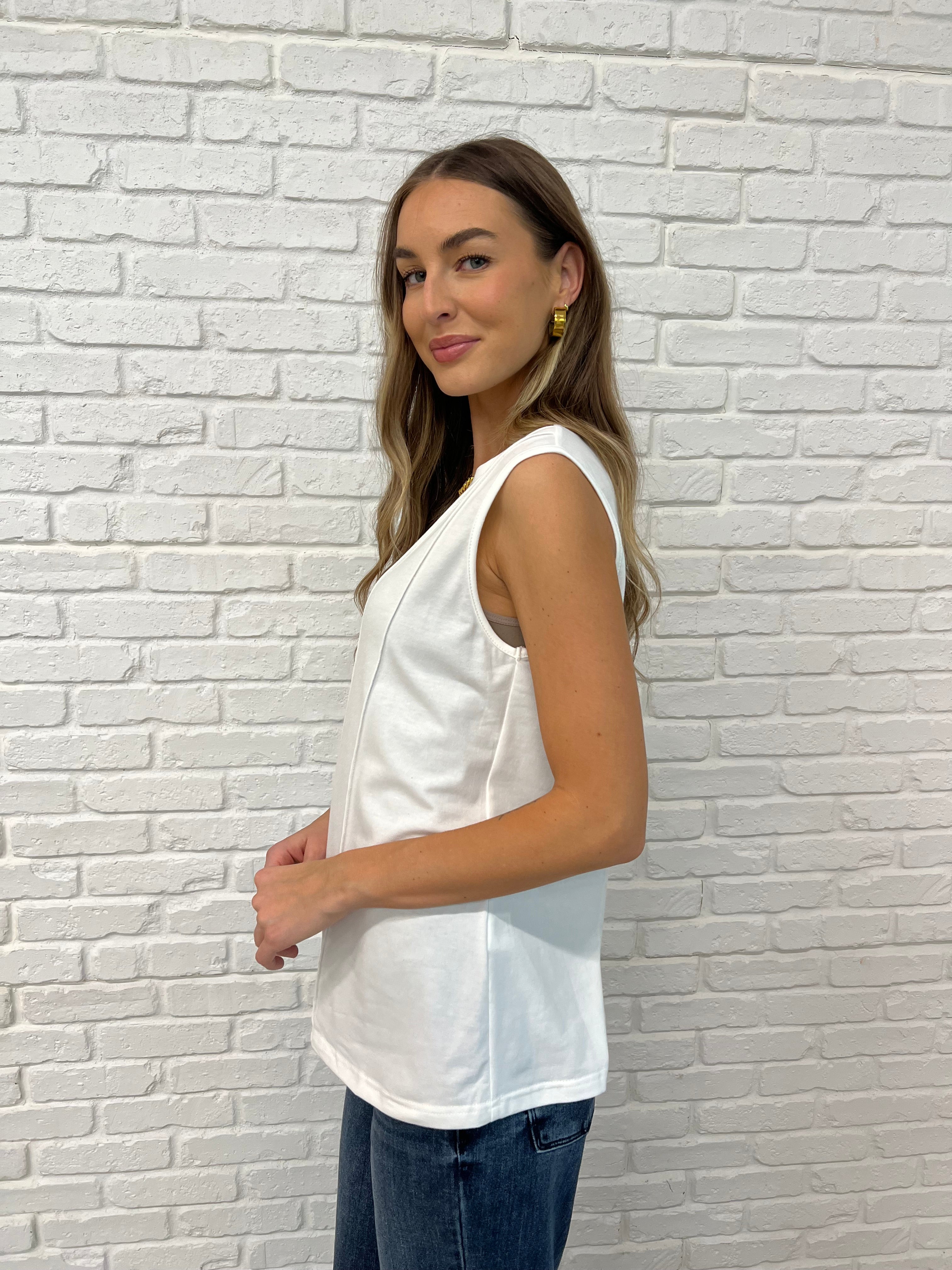 New Normal Pleat Detail Sleeveless Top in White Womens Ave Shops- Tilden Co.