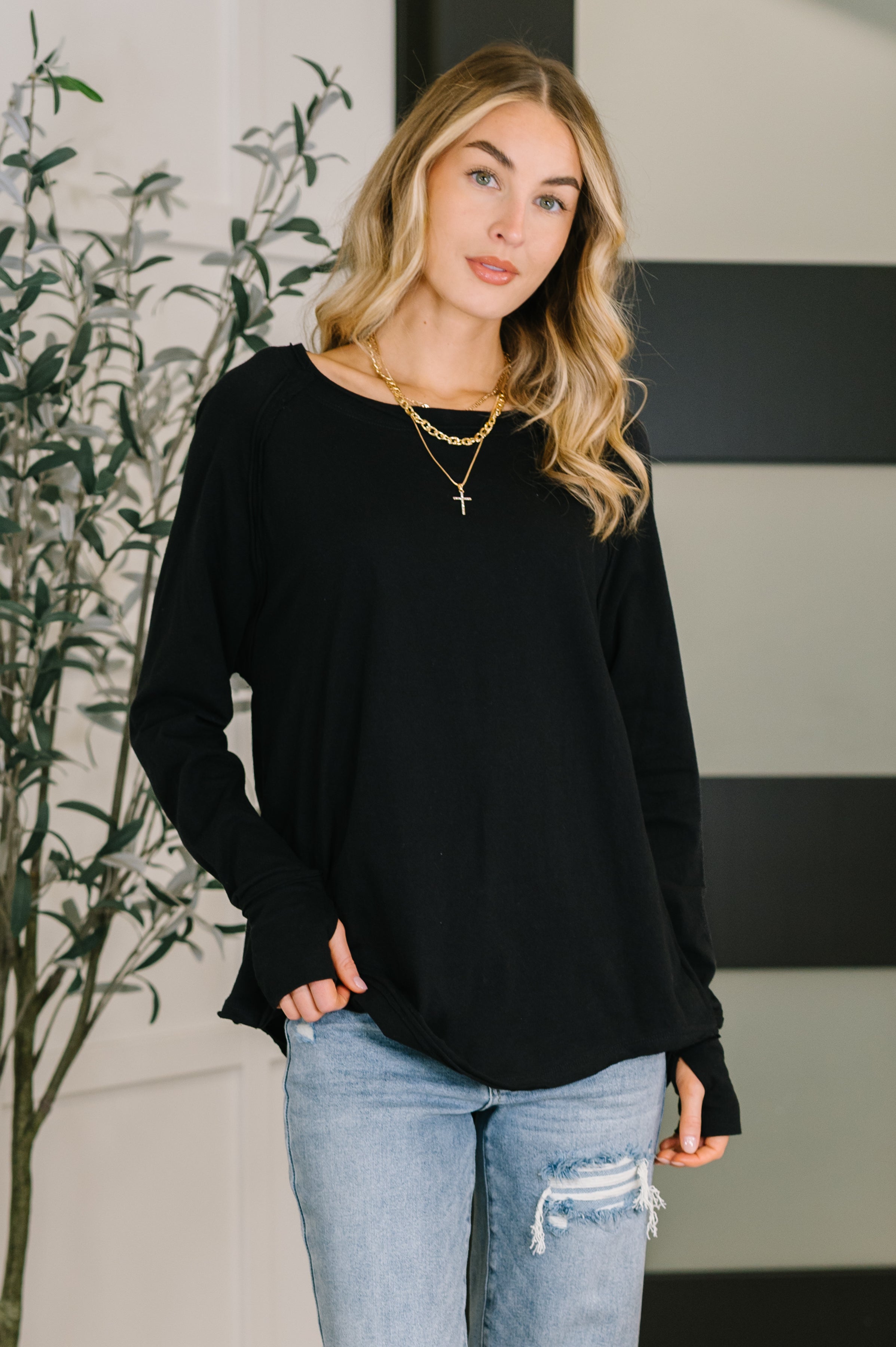Nice to Each Other Raglan Sleeve Top in Black Womens Ave Shops- Tilden Co.