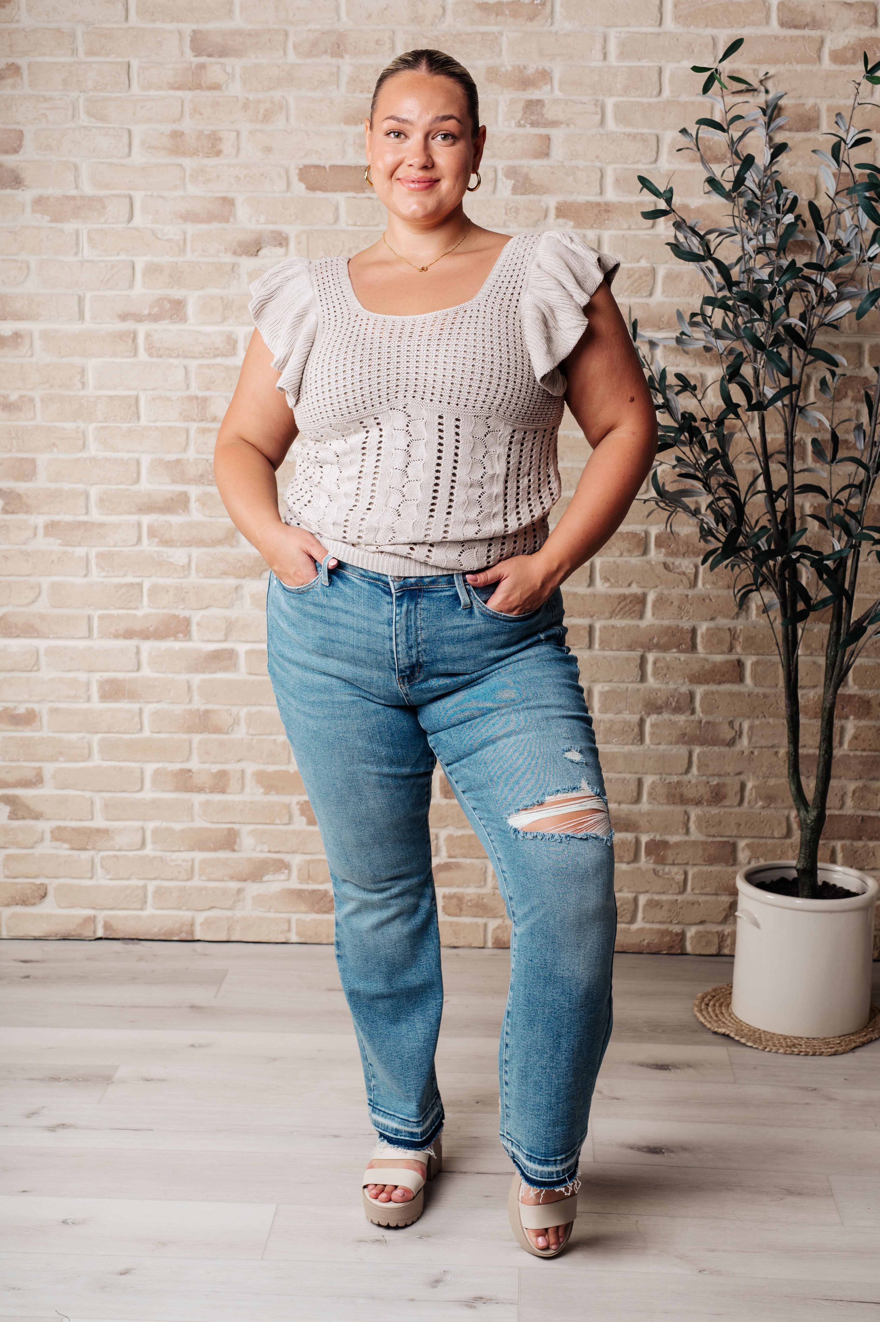 No One Knows Pointelle Knit Top Tops Ave Shops- Tilden Co.