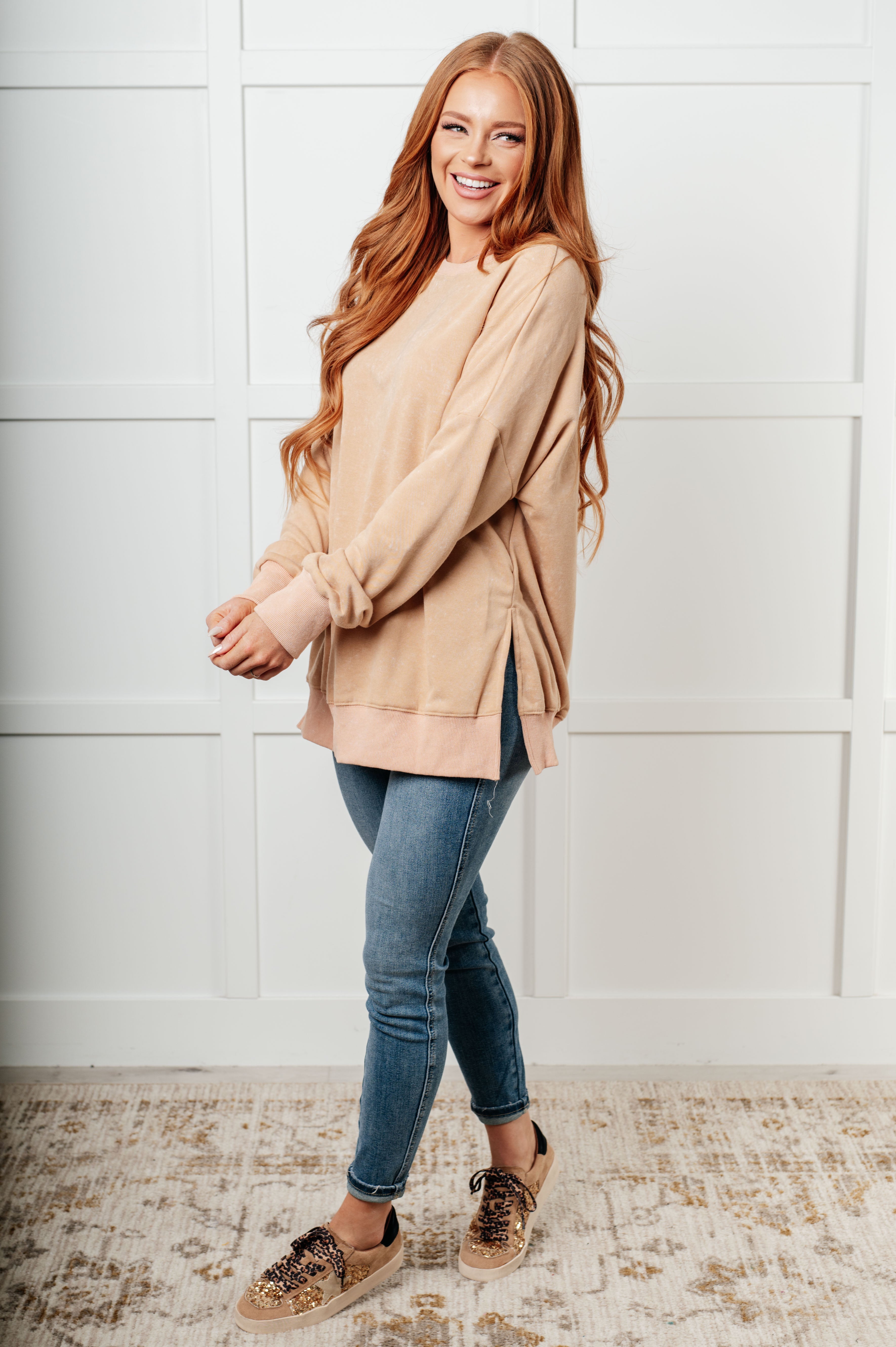 No Plain Jane Oversized Sweatshirt in Khaki Tops Ave Shops- Tilden Co.