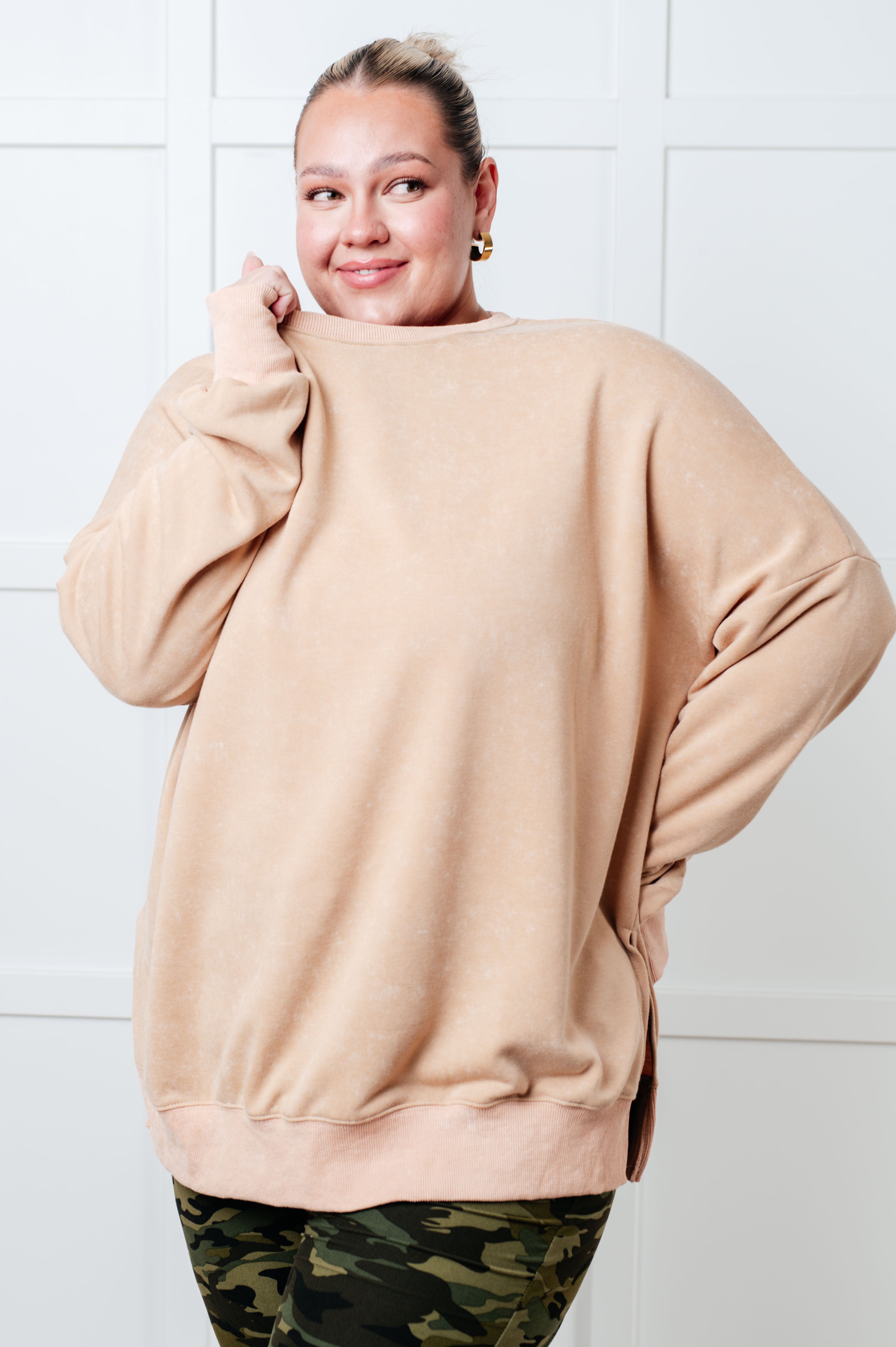 No Plain Jane Oversized Sweatshirt in Khaki Tops Ave Shops- Tilden Co.