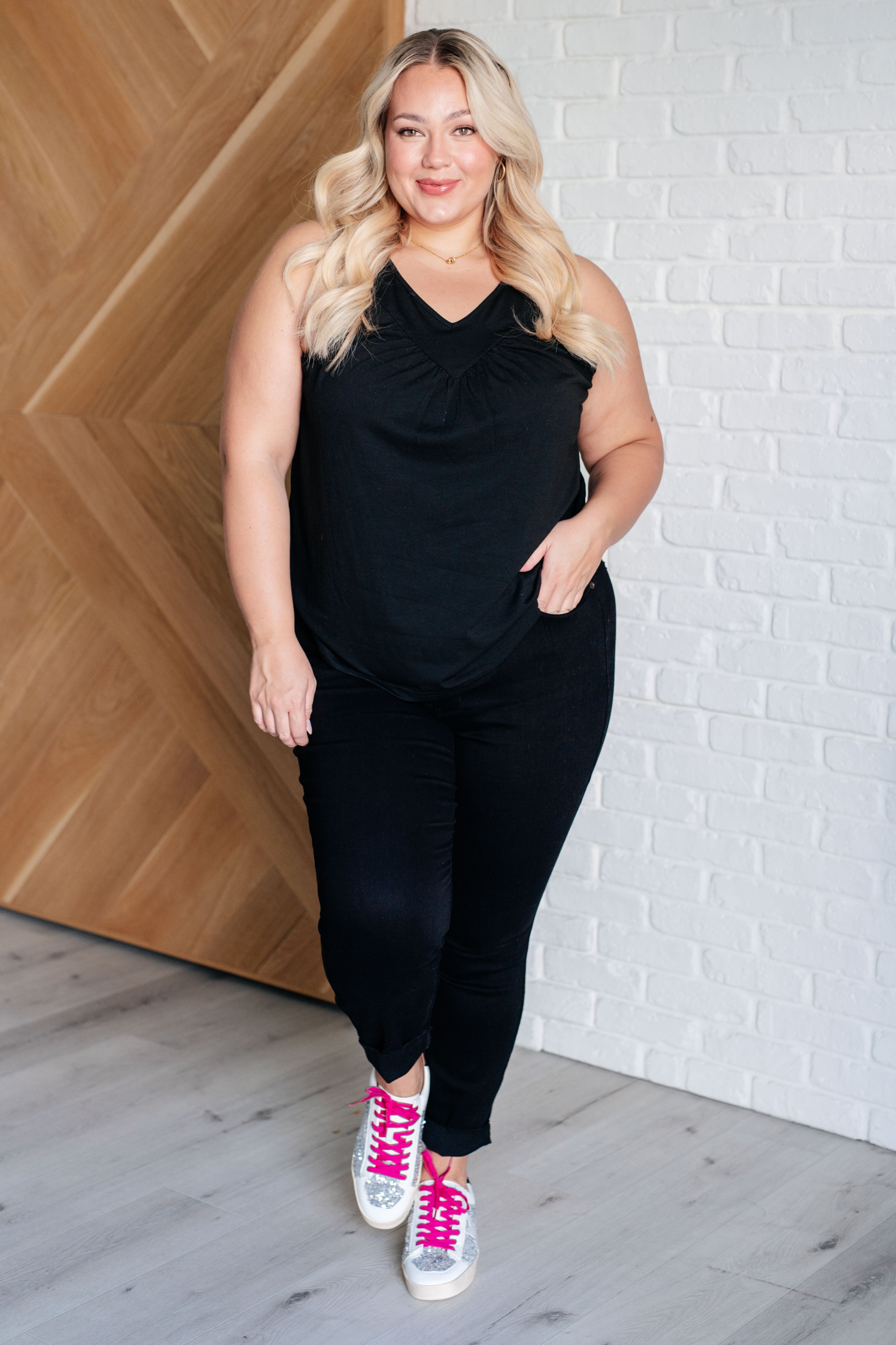 Not So Anxious V-Neck Tank in Black Tops Ave Shops- Tilden Co.