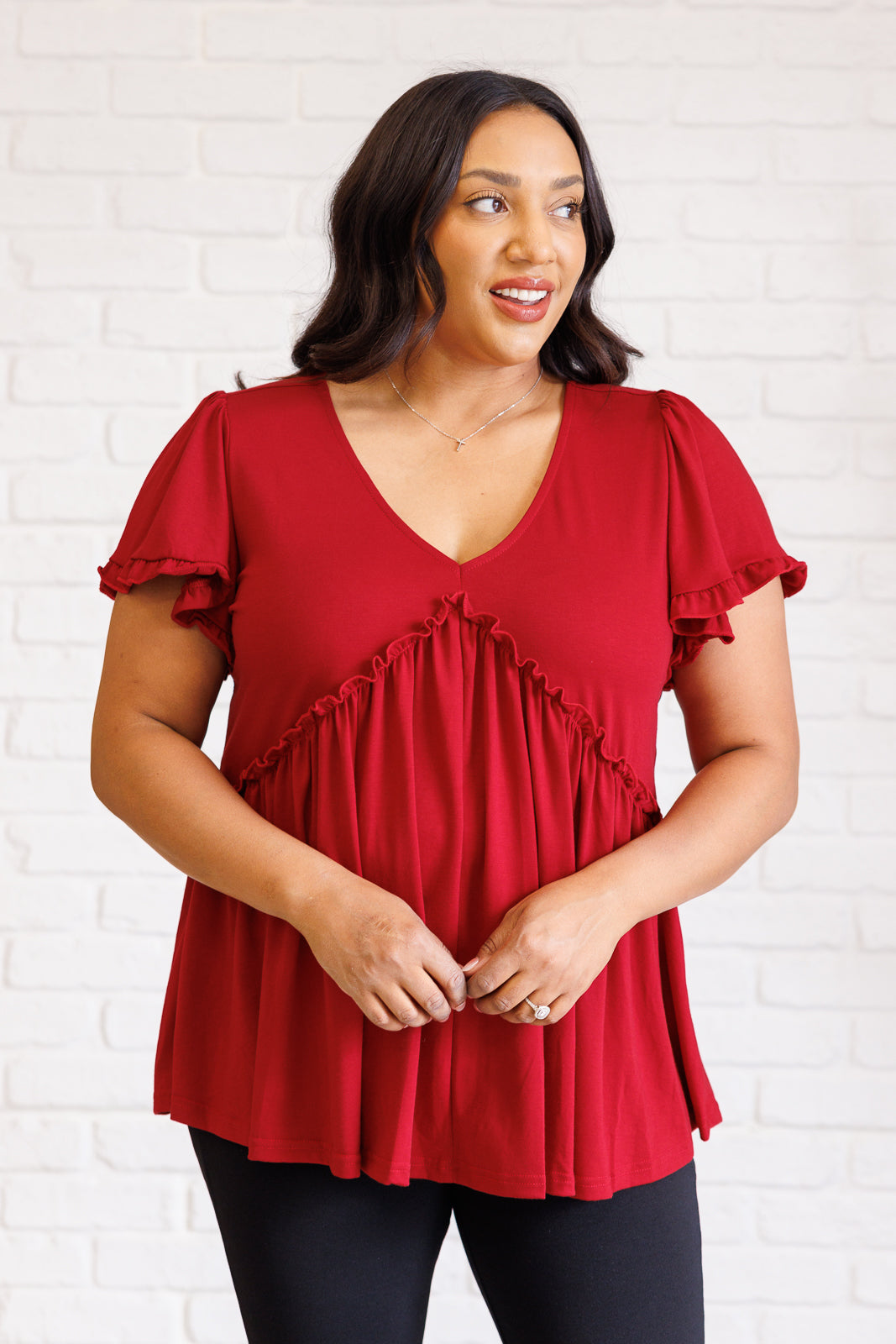 One Day Soon V-Neck Ruffle Detail Top Tops Ave Shops- Tilden Co.