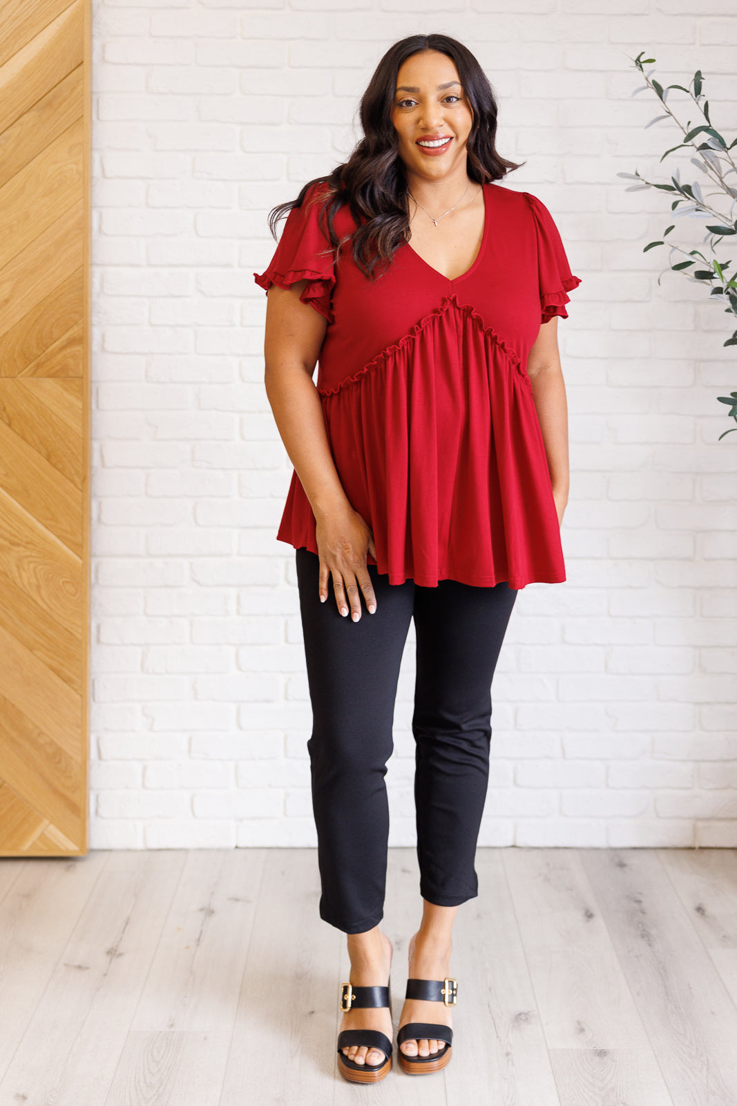 One Day Soon V-Neck Ruffle Detail Top Tops Ave Shops- Tilden Co.