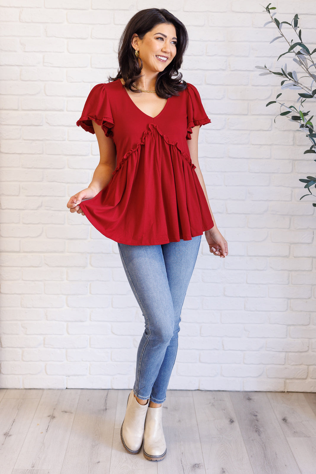 One Day Soon V-Neck Ruffle Detail Top Tops Ave Shops- Tilden Co.