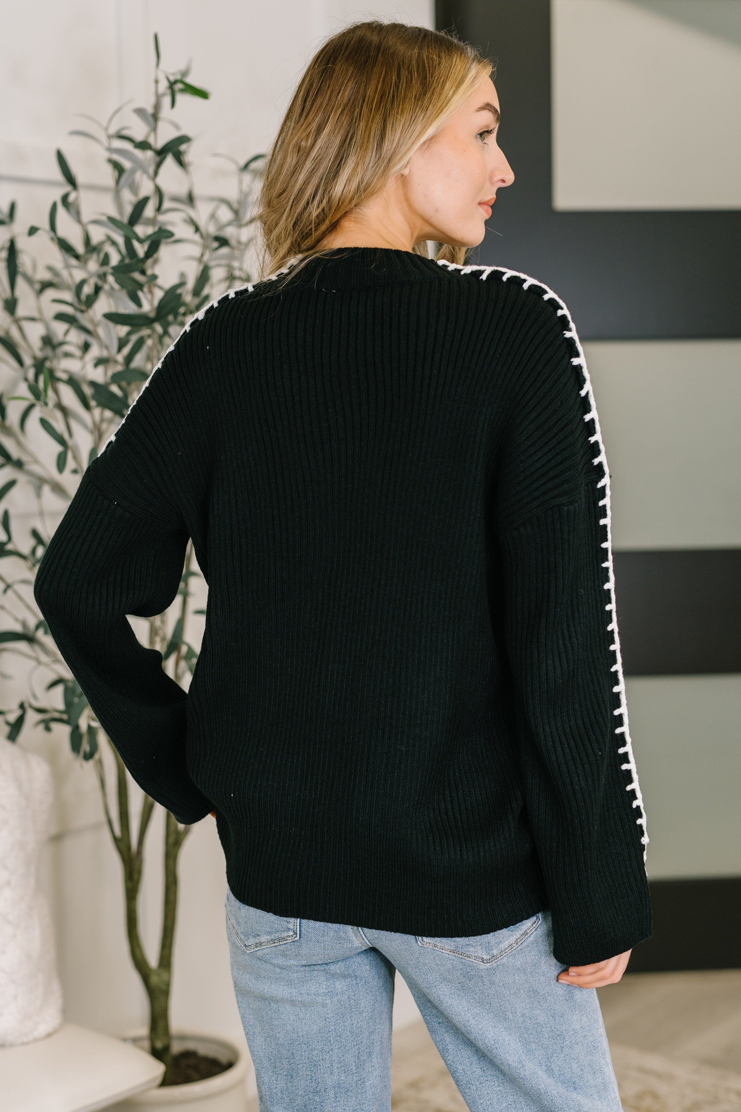 One Stitch at a Time Pullover in Black Womens Ave Shops- Tilden Co.