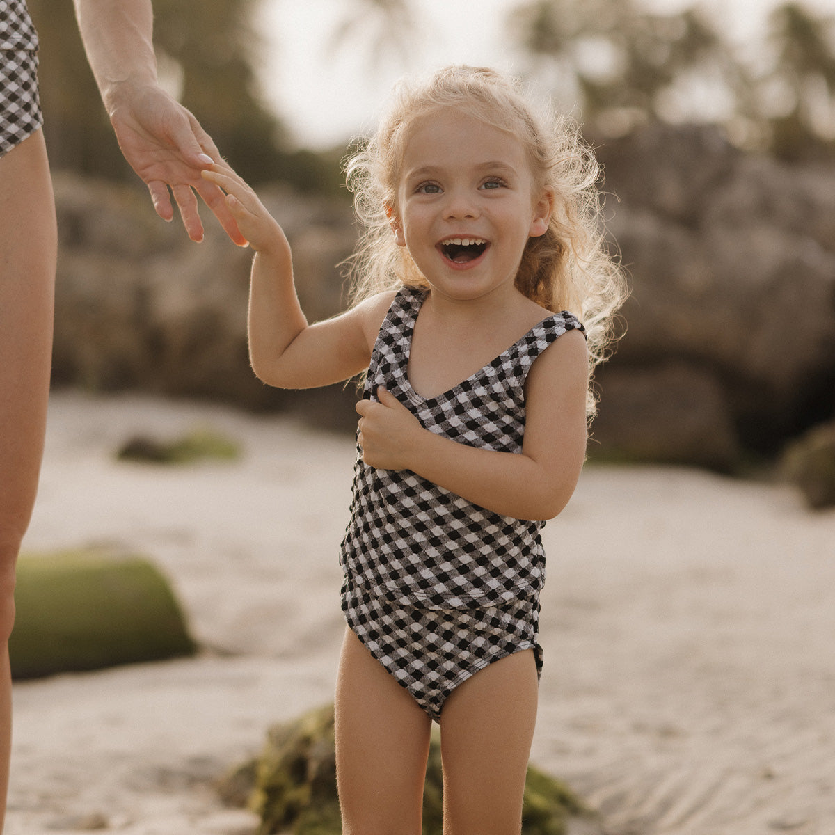 V Neck Tankini Top (Girls) Black Textured Gingham / 2T Black Textured Gingham 2T Swim Top Janela Bay- Tilden Co.