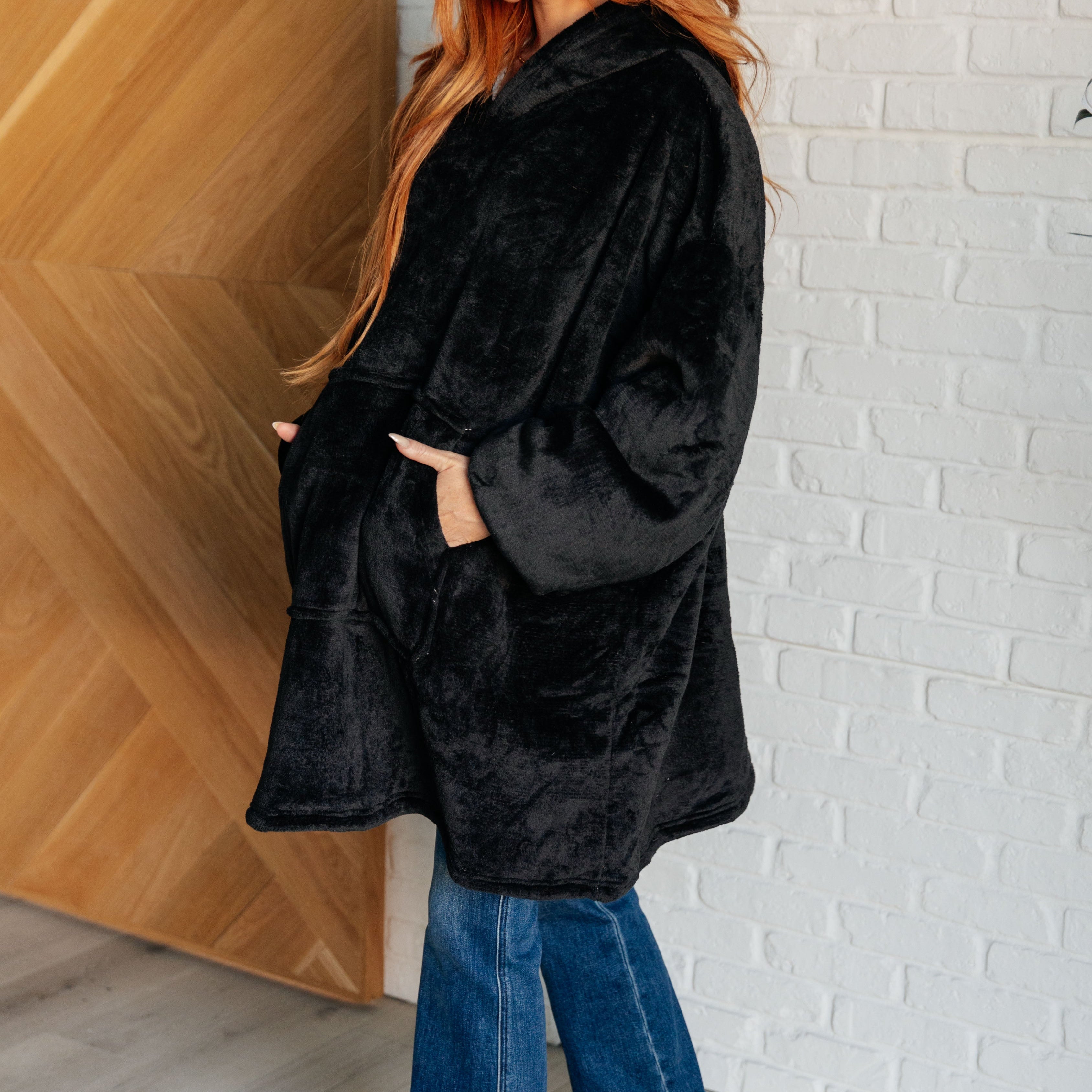 Oversized Velour Blanket Hoodie in Black Layers Ave Shops- Tilden Co.