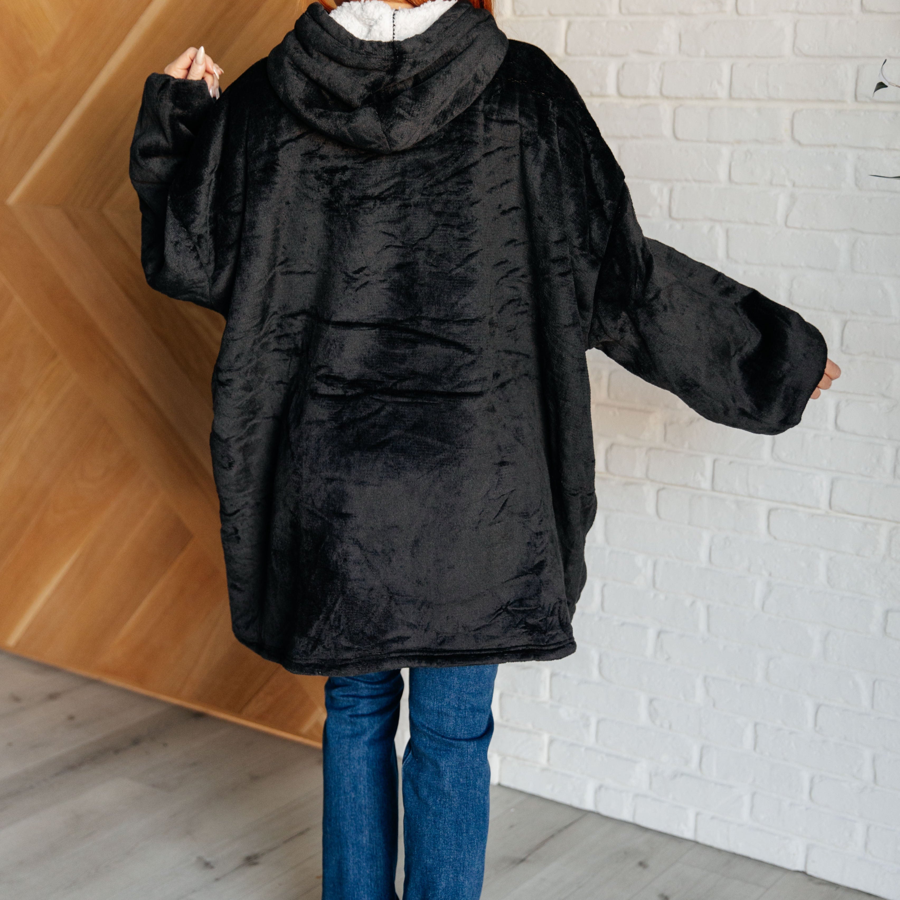 Oversized Velour Blanket Hoodie in Black Layers Ave Shops- Tilden Co.
