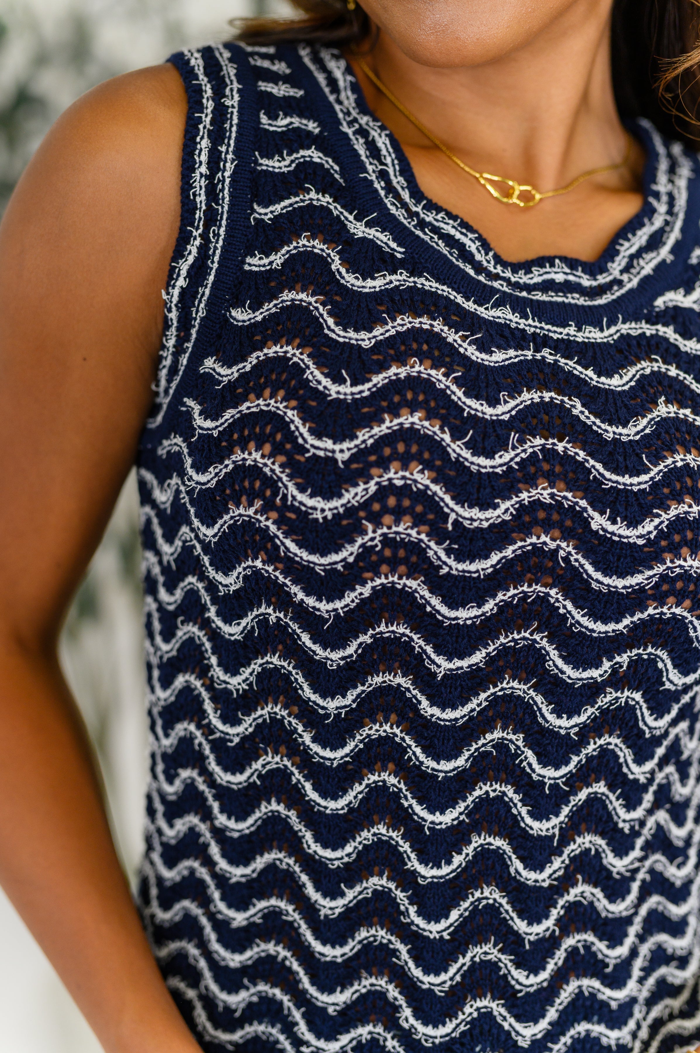 Own the Chill Wavy Striped Top in Navy Womens Ave Shops- Tilden Co.