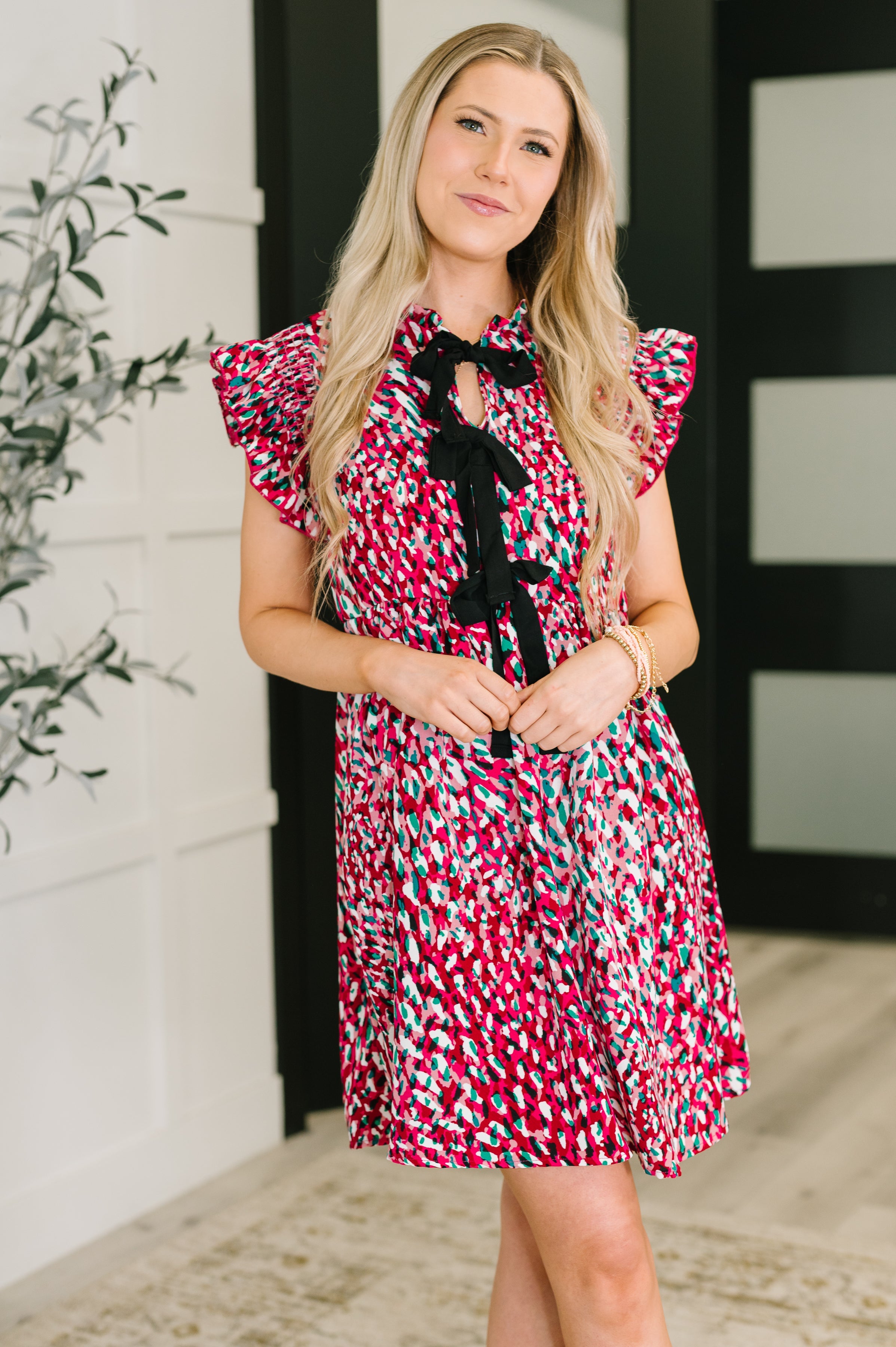 Pattern Pending Bow Detail Dress in Fuchsia and Black Womens Ave Shops- Tilden Co.