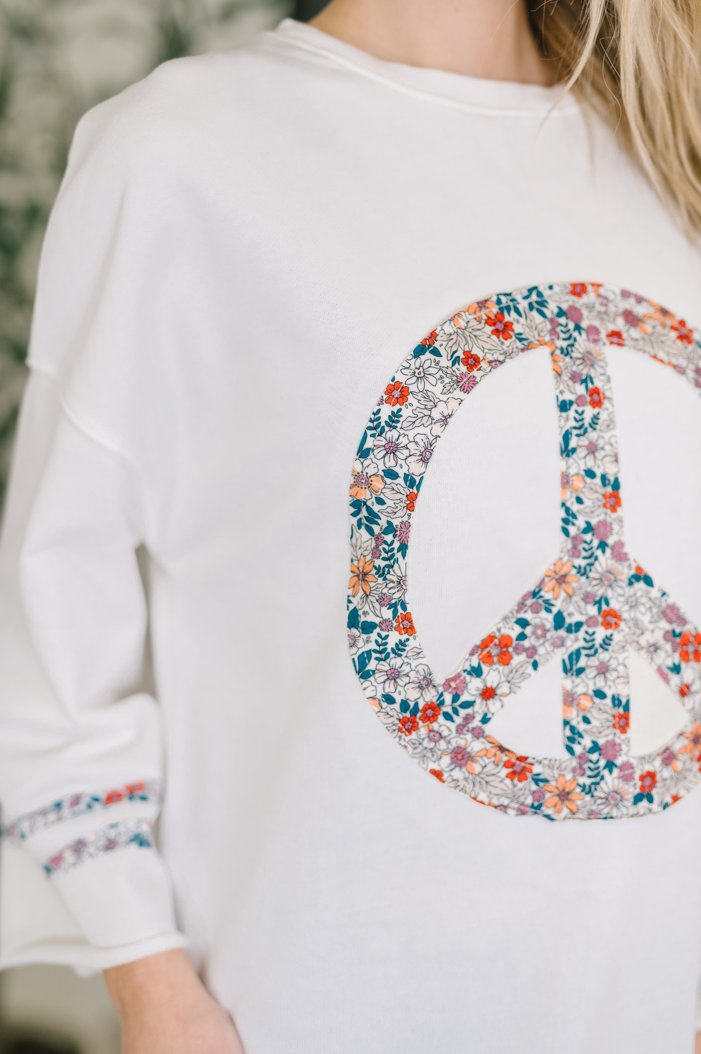 Peace, Love, and Flowers Peace Sign Top Womens Ave Shops- Tilden Co.