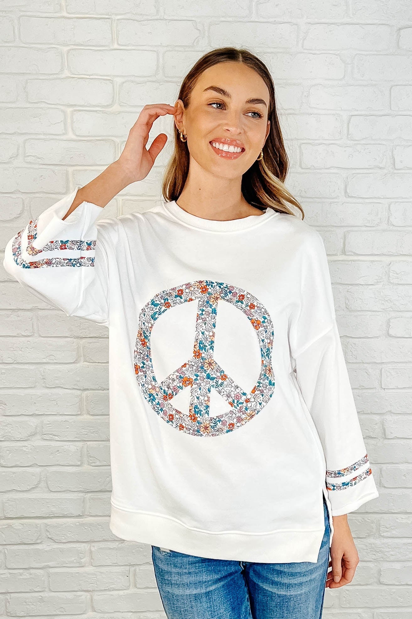 Peace, Love, and Flowers Peace Sign Top Womens Ave Shops- Tilden Co.