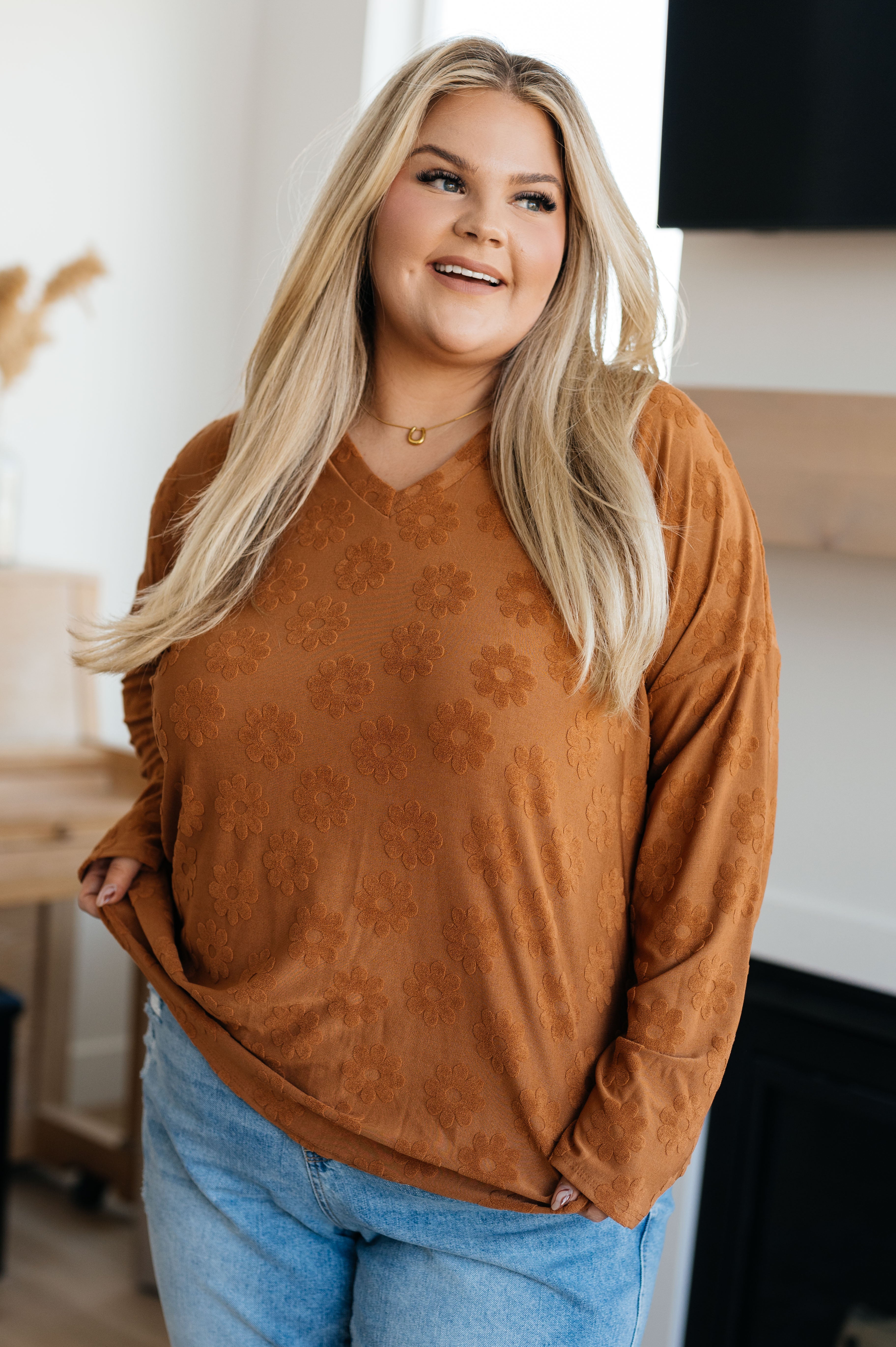 Perfect in Pansies V-Neck Top Tops Ave Shops- Tilden Co.