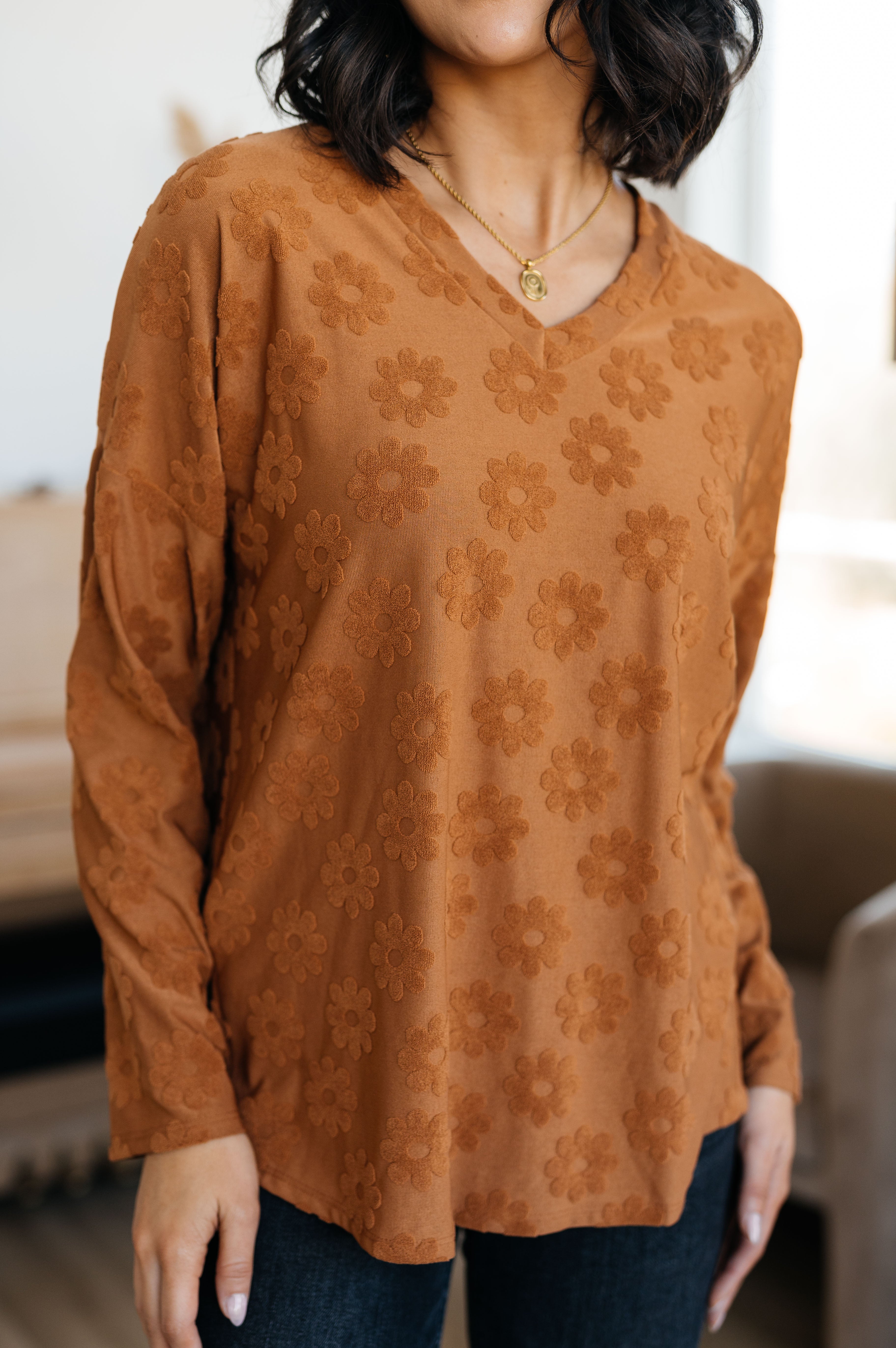 Perfect in Pansies V-Neck Top Tops Ave Shops- Tilden Co.