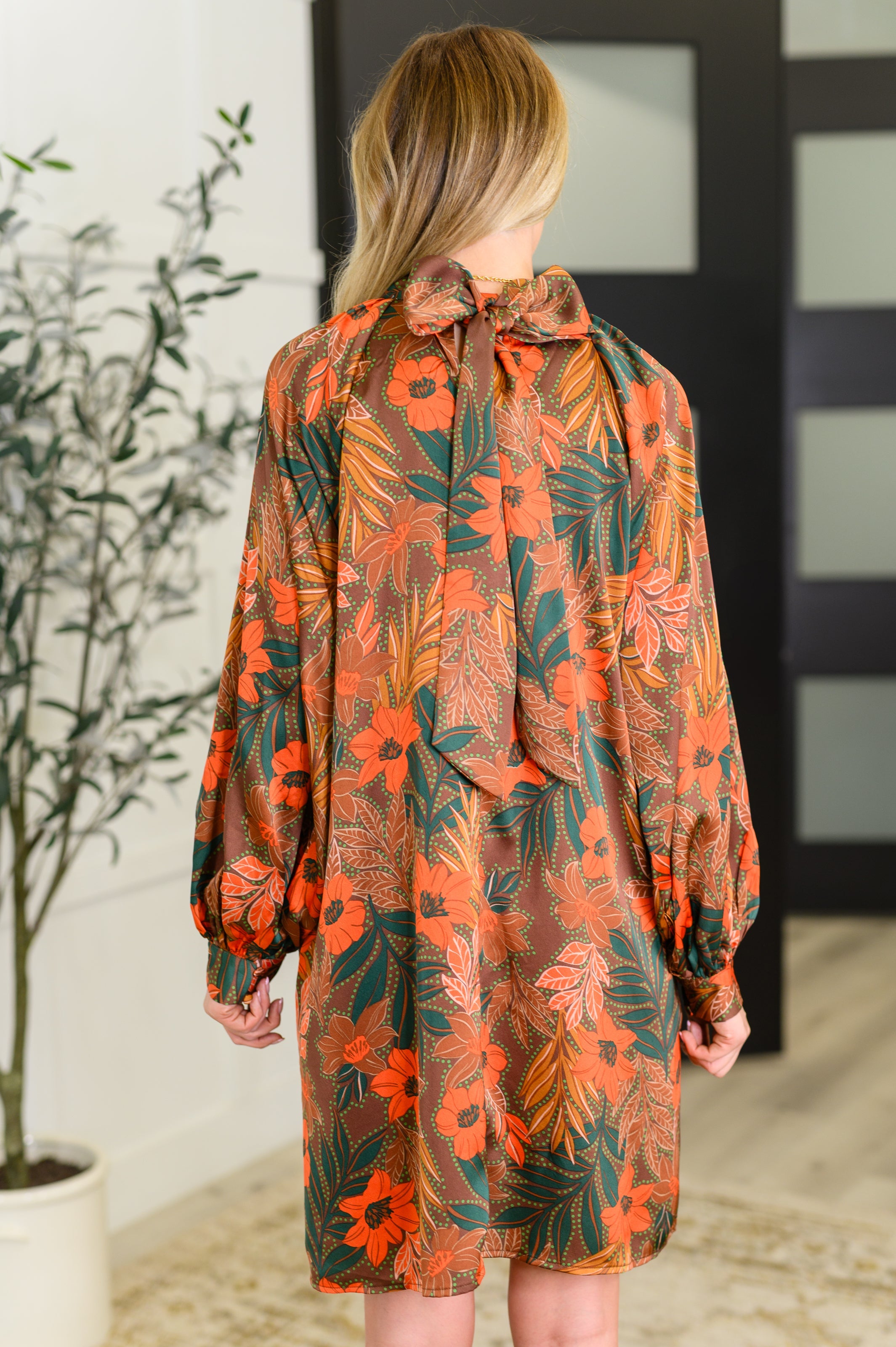 Petals After Dark Balloon Sleeve Dress Womens Ave Shops- Tilden Co.