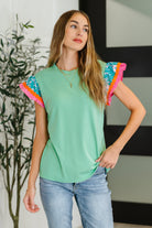 Petals & Poise Floral Flutter Sleeve Top in Green Womens Ave Shops- Tilden Co.