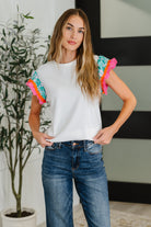 Petals & Poise Floral Flutter Sleeve Top in White Womens Ave Shops- Tilden Co.