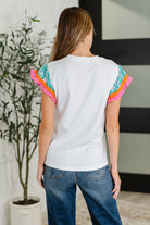 Petals & Poise Floral Flutter Sleeve Top in White Womens Ave Shops- Tilden Co.