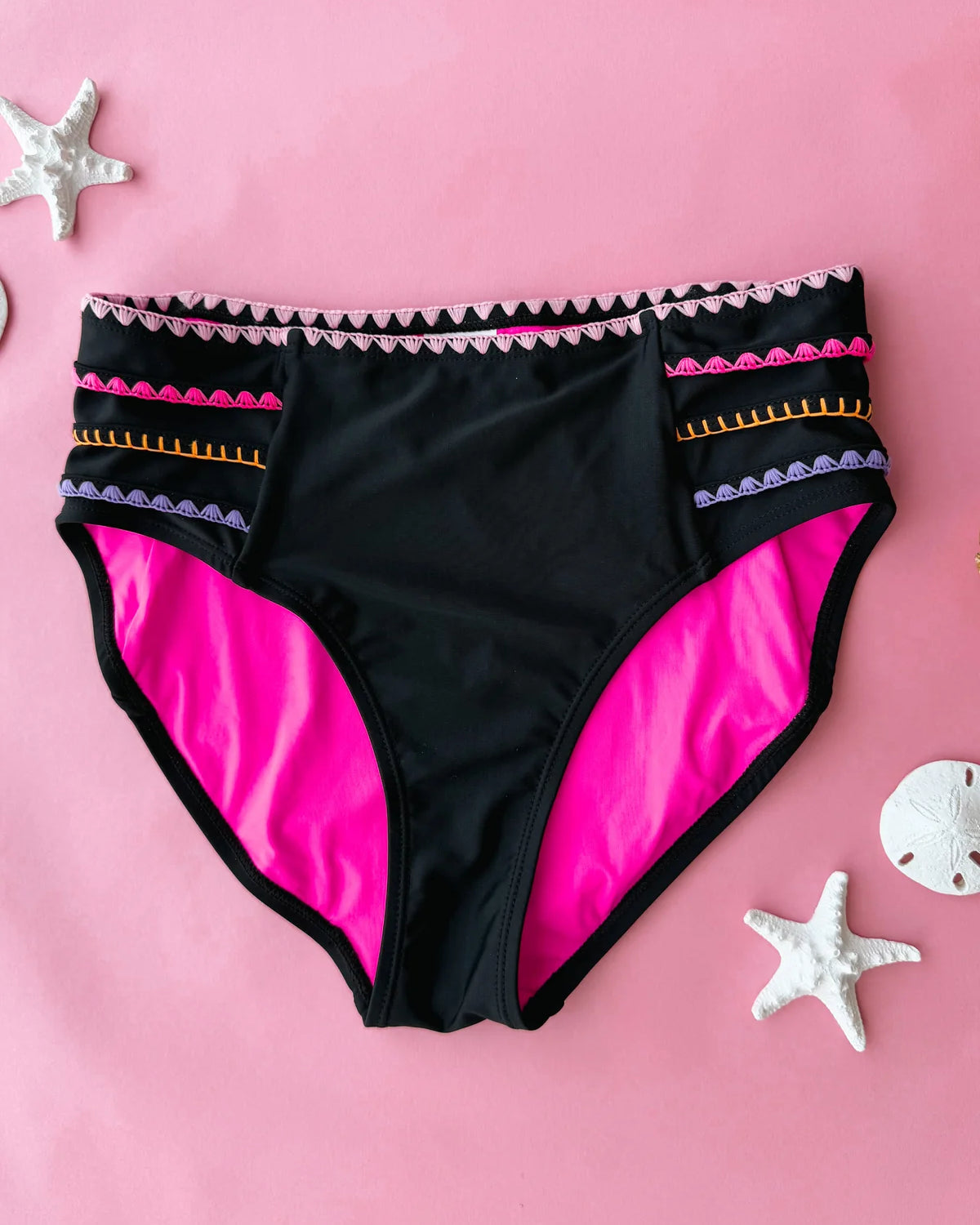 Black Embroidered Swim Bottoms Swim Bottom Mack and Mal- Tilden Co.