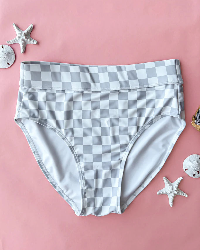 Grey & White Checkered Swim Bottoms Swim Bottom Mack and Mal- Tilden Co.