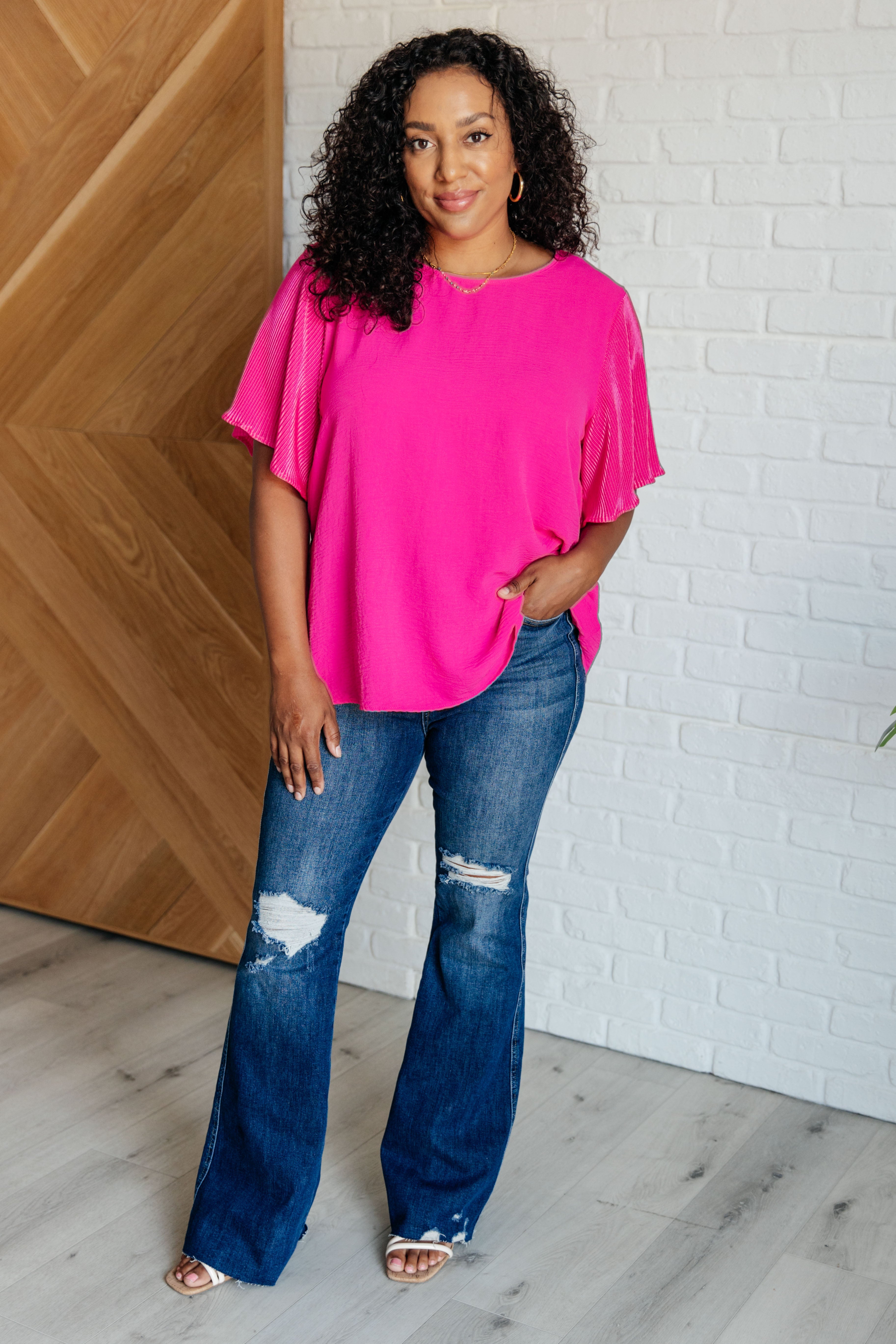 Pink and Perfect Ruffle Sleeve Top Tops Ave Shops- Tilden Co.