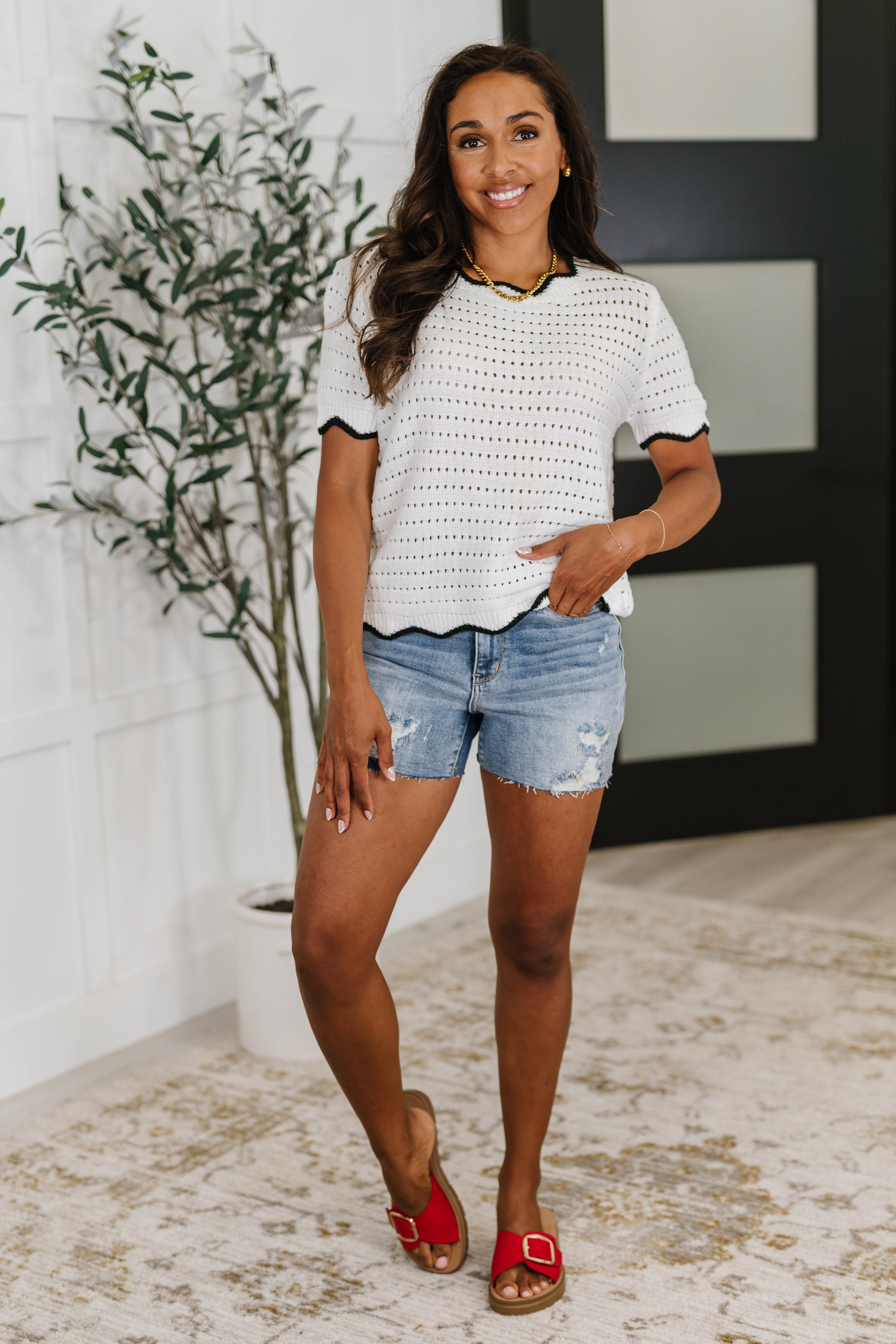 Pinkies Up Knit Top in White Womens Ave Shops- Tilden Co.