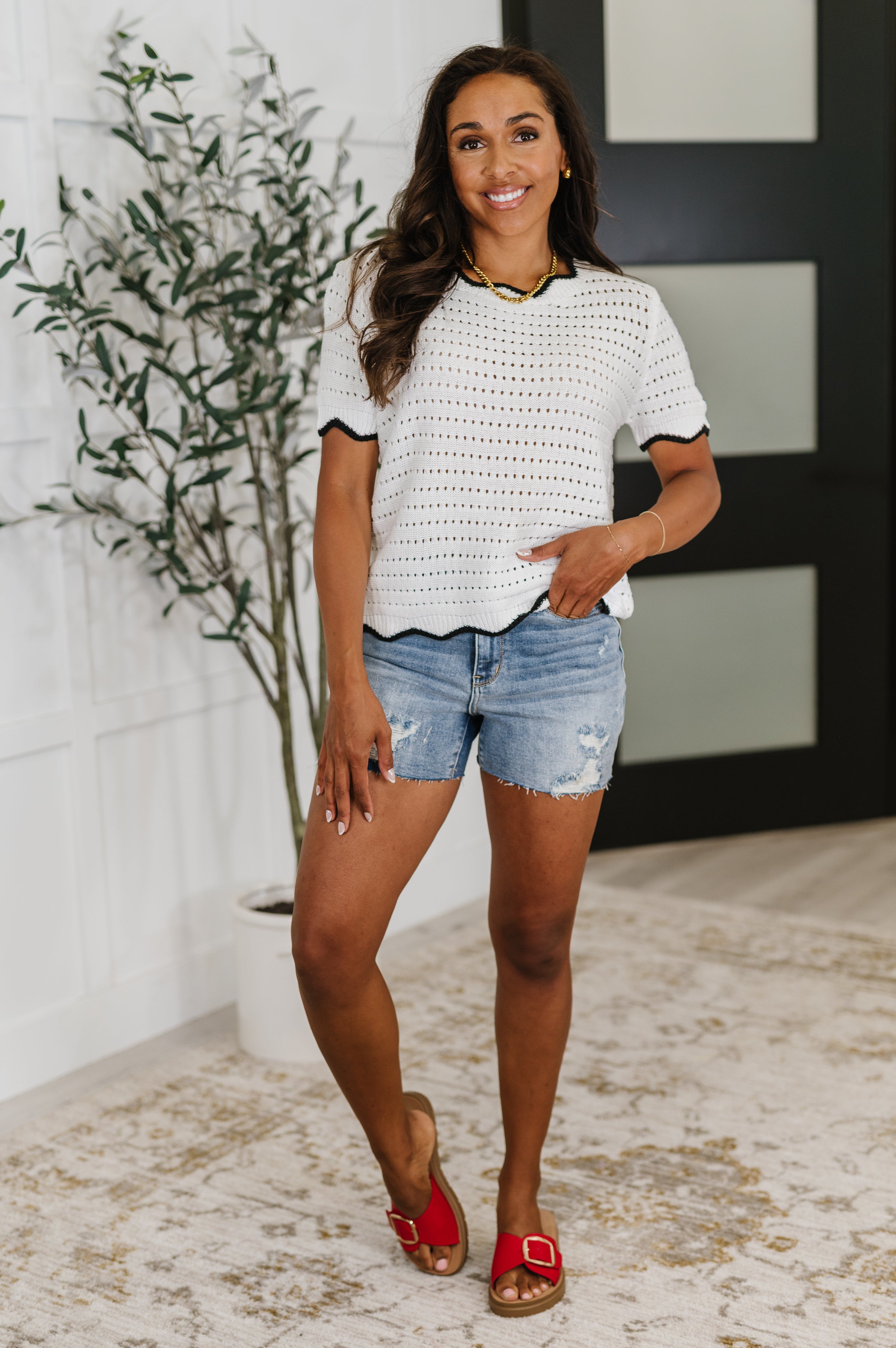 Pinkies Up Knit Top in White Womens Ave Shops- Tilden Co.