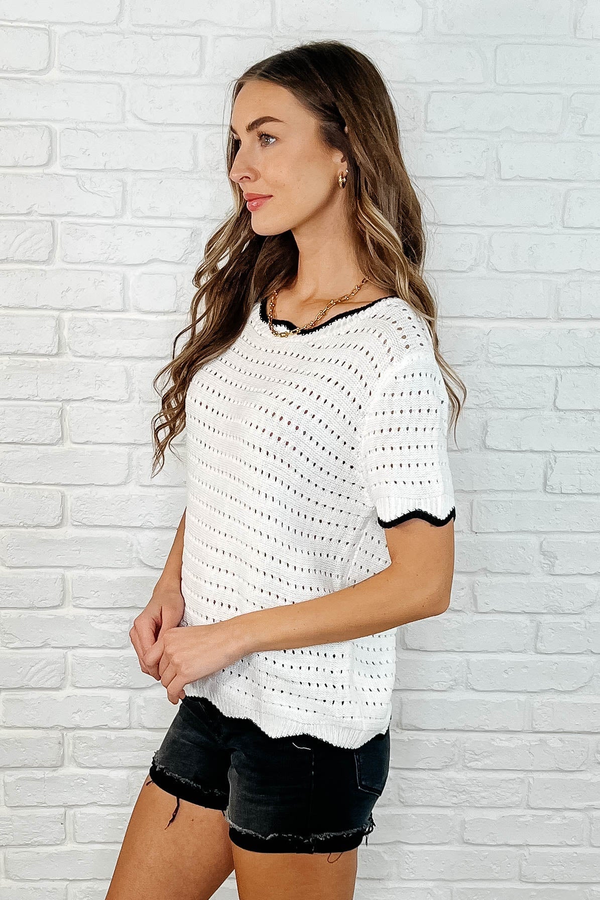 Pinkies Up Knit Top in White Womens Ave Shops- Tilden Co.