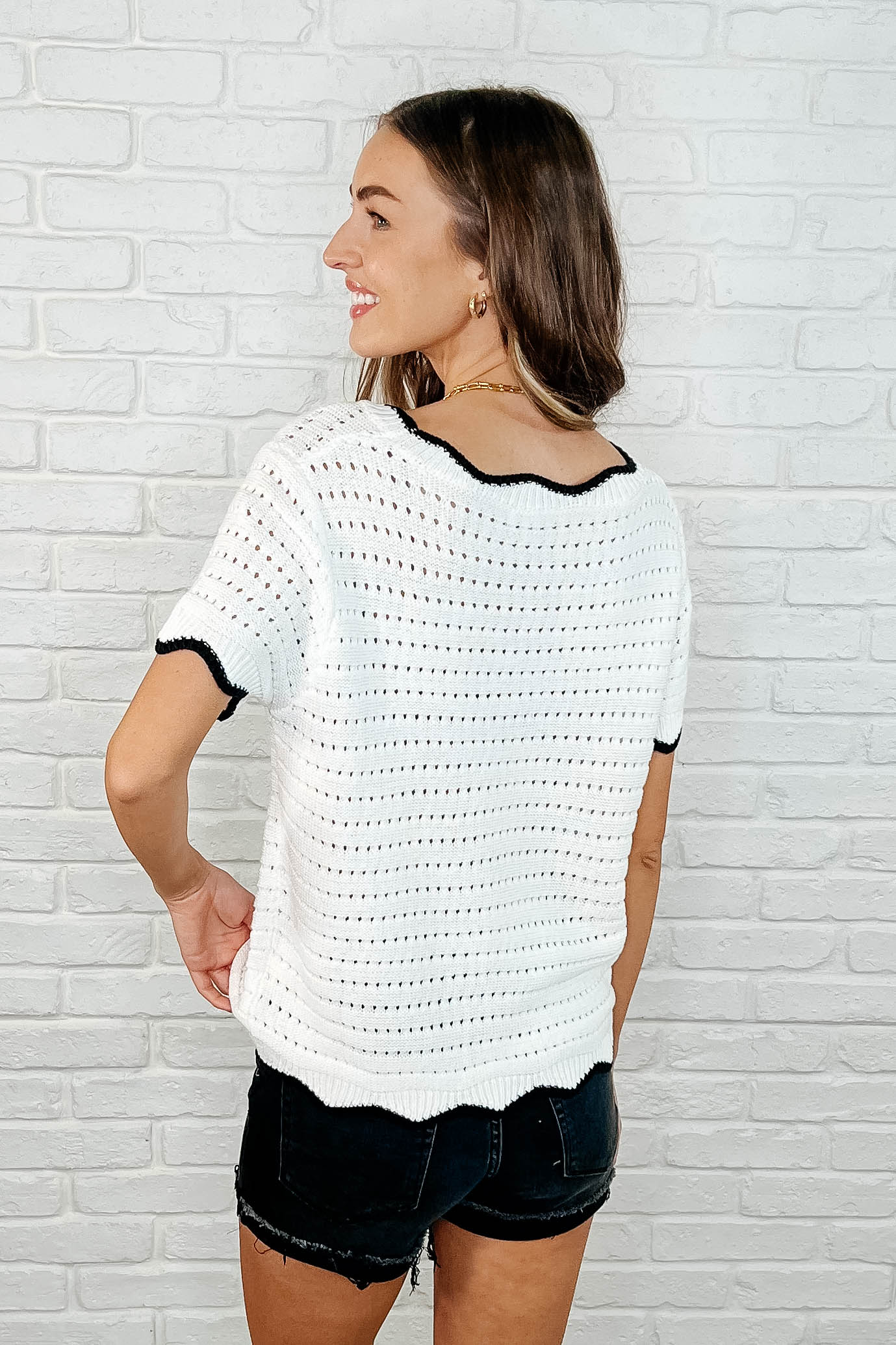 Pinkies Up Knit Top in White Womens Ave Shops- Tilden Co.