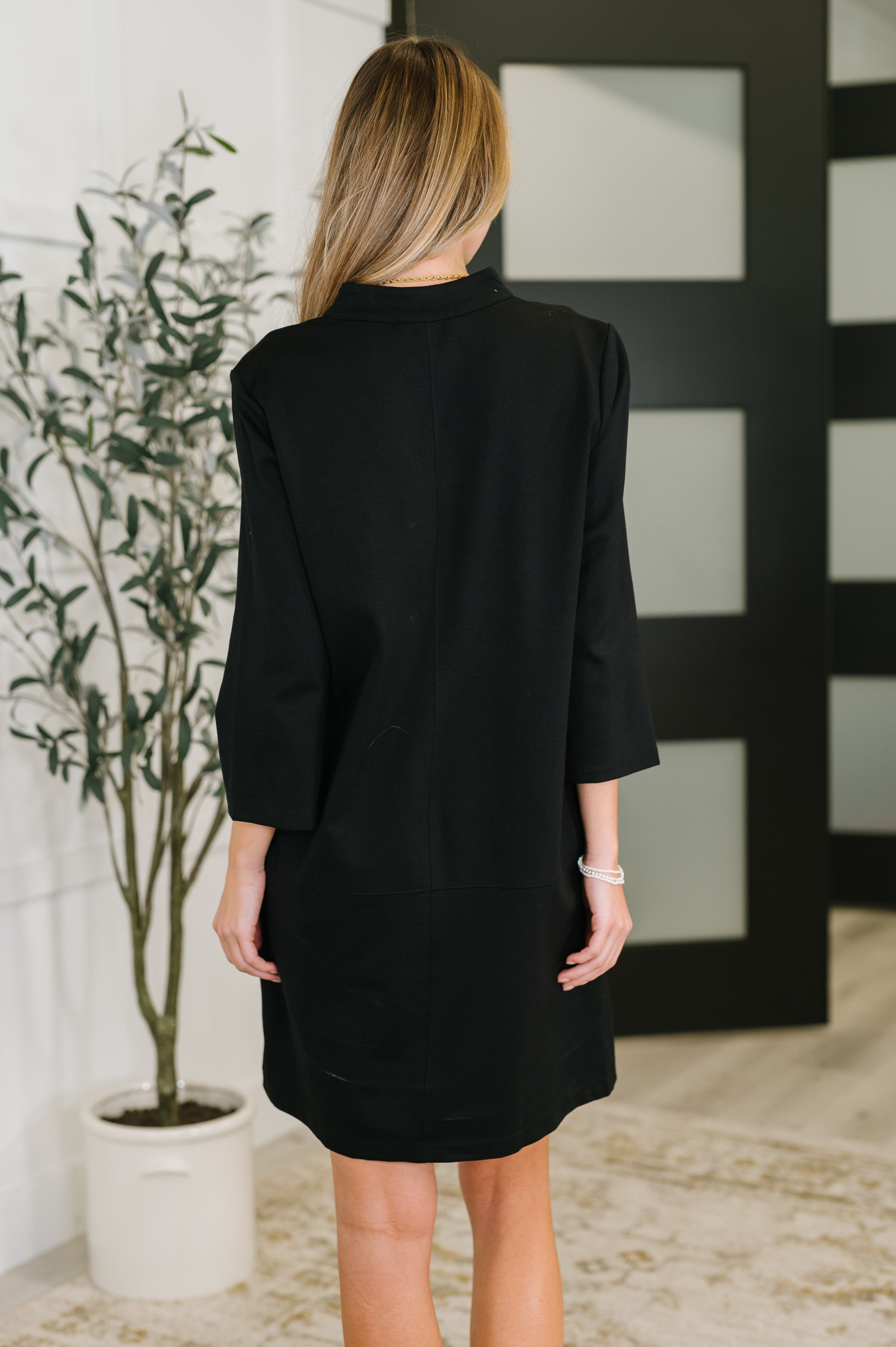 Portfolio Quarter Sleeve Dress in Black Womens Ave Shops- Tilden Co.