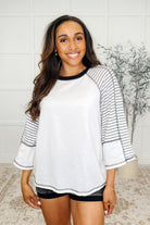 Preoccupied Striped Sleeve Top in Black Womens Ave Shops- Tilden Co.