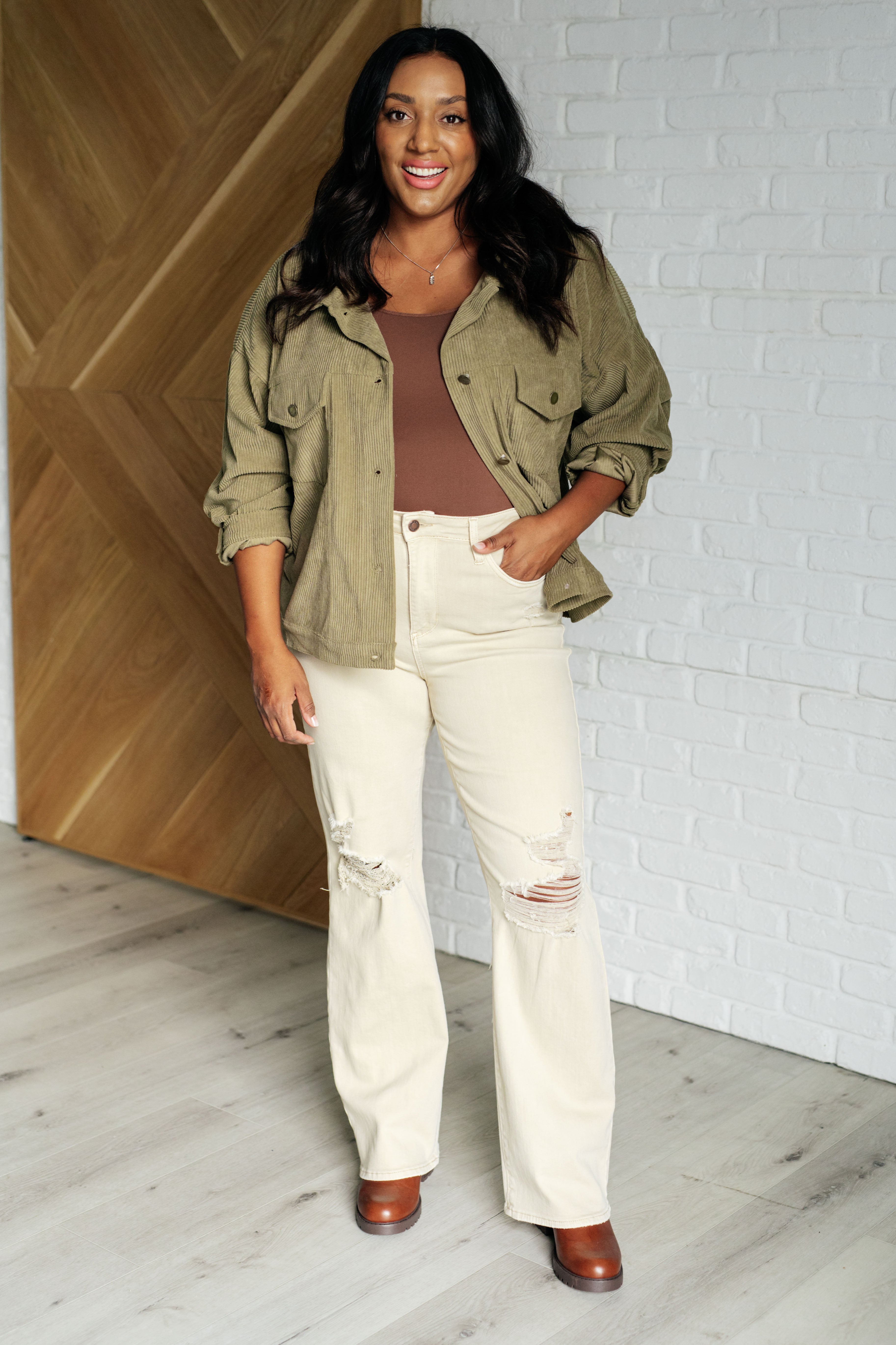 Primrose Corduroy Jacket in Olive Layers Ave Shops- Tilden Co.