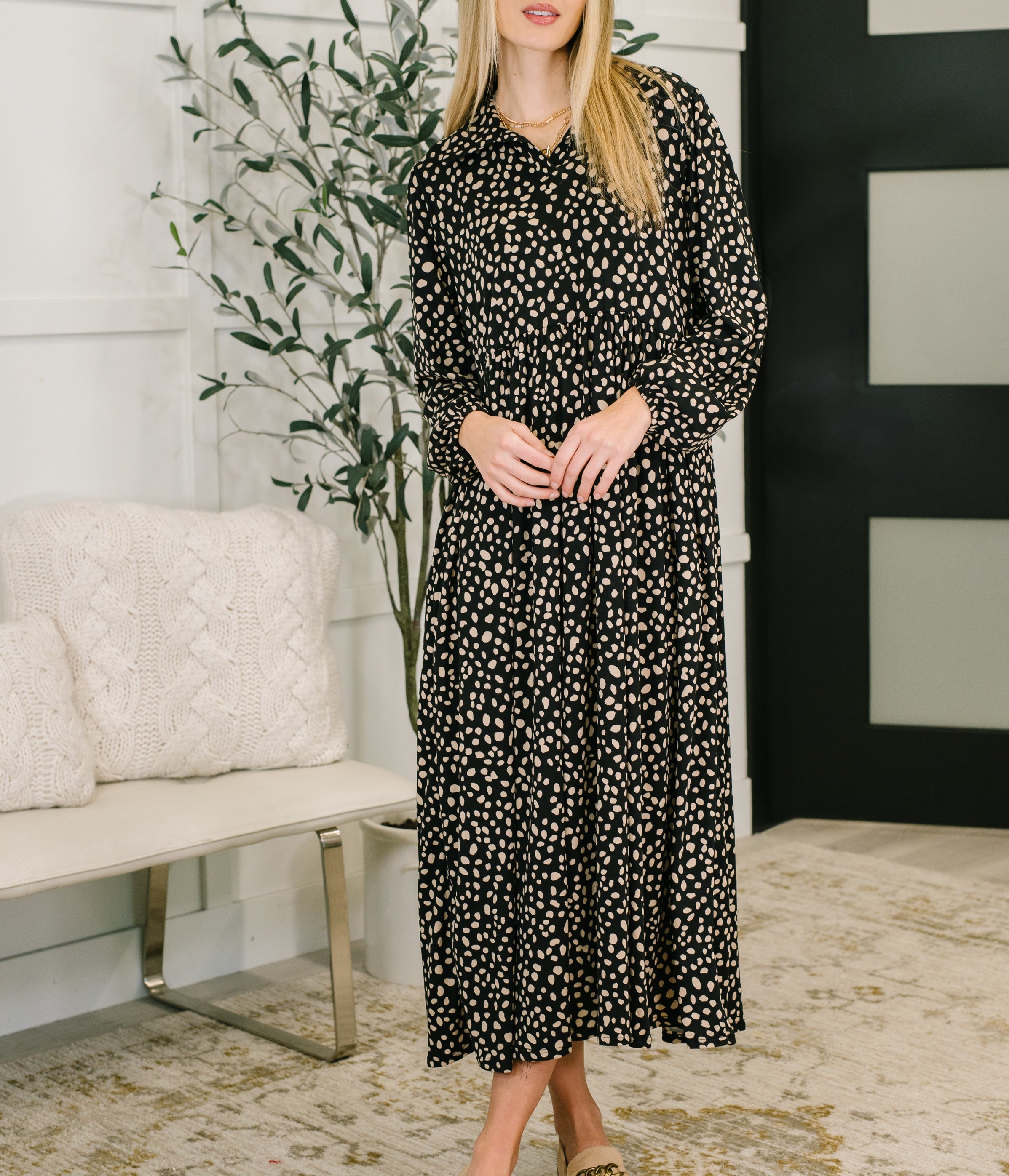 Promotional Proposal Collared Dress in Black and Khaki Womens Ave Shops- Tilden Co.