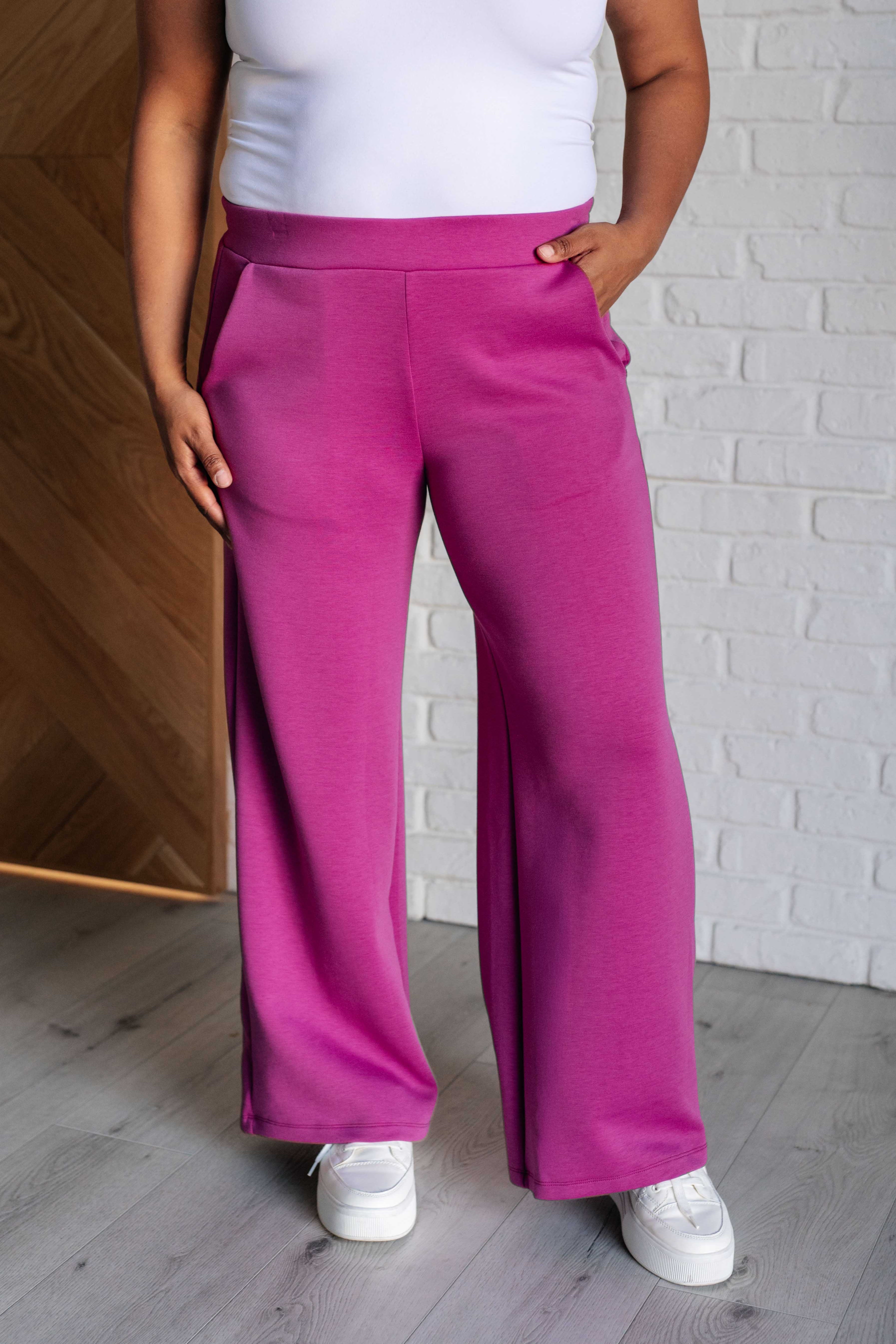 Resort Travel Wide Leg Crop Pant in Magenta Athleisure Ave Shops- Tilden Co.