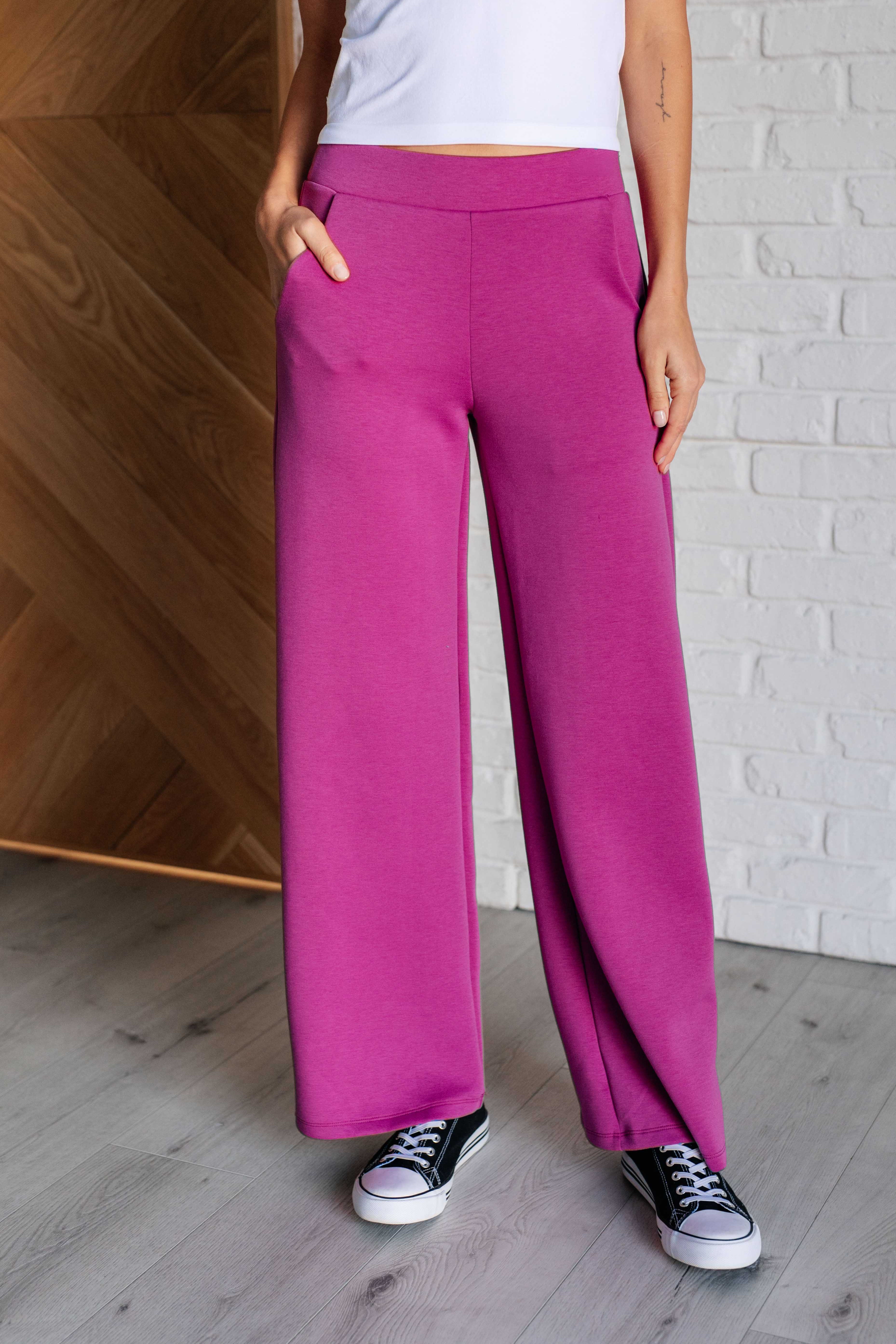 Resort Travel Wide Leg Crop Pant in Magenta Athleisure Ave Shops- Tilden Co.
