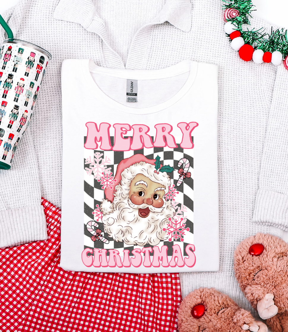Retro Pink Santa Graphic Tee and Sweatshirt Womens Ave Shops- Tilden Co.