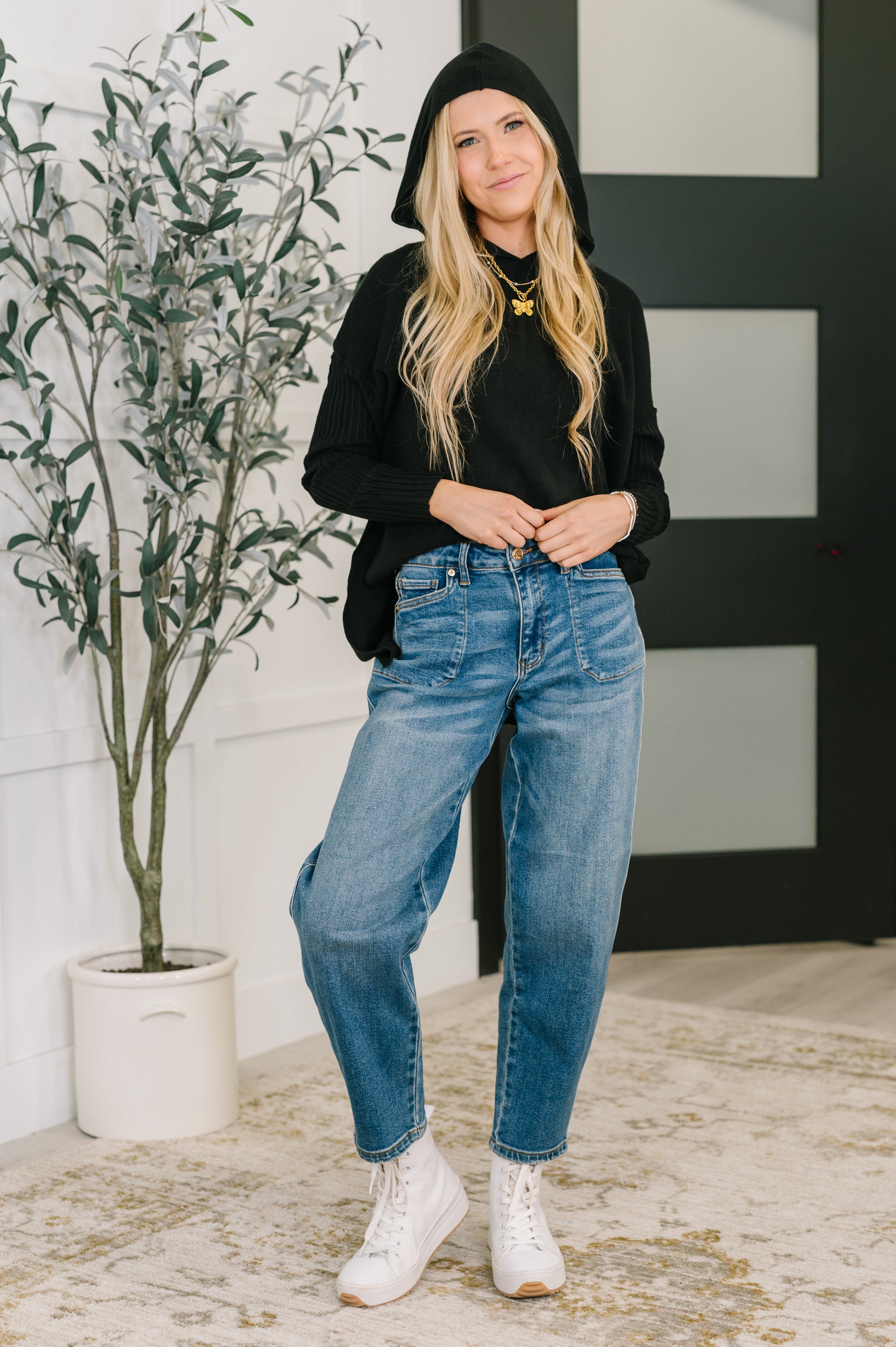 Running Late Hooded Long Sleeve in Black Womens Ave Shops- Tilden Co.