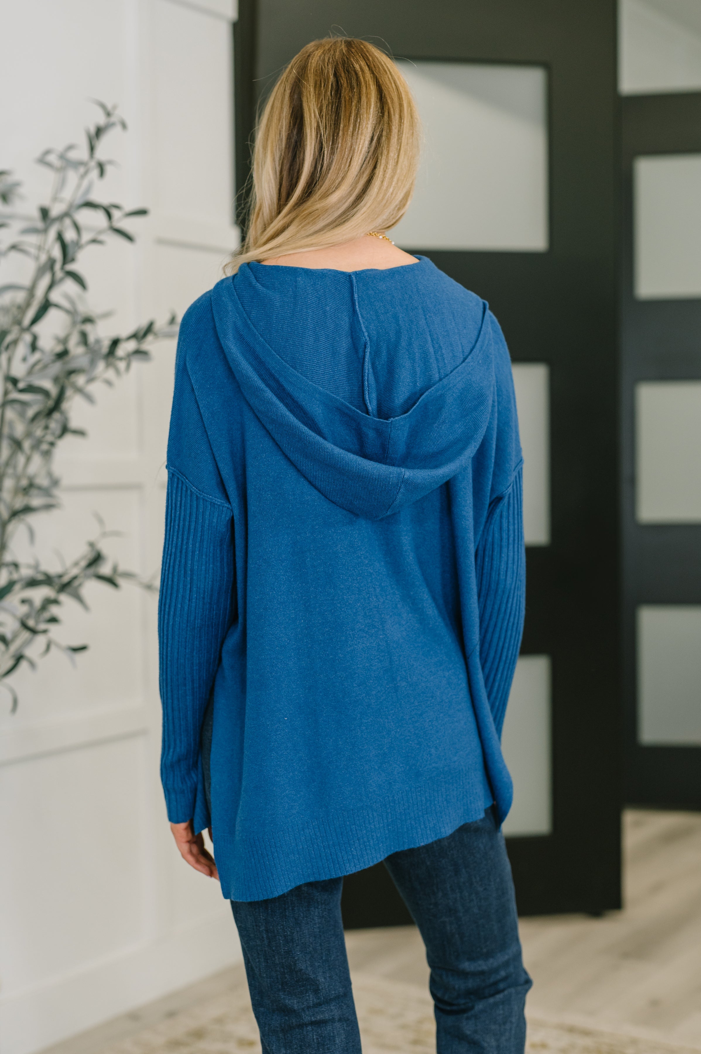 Running Late Hooded Long Sleeve in Light Navy Womens Ave Shops- Tilden Co.