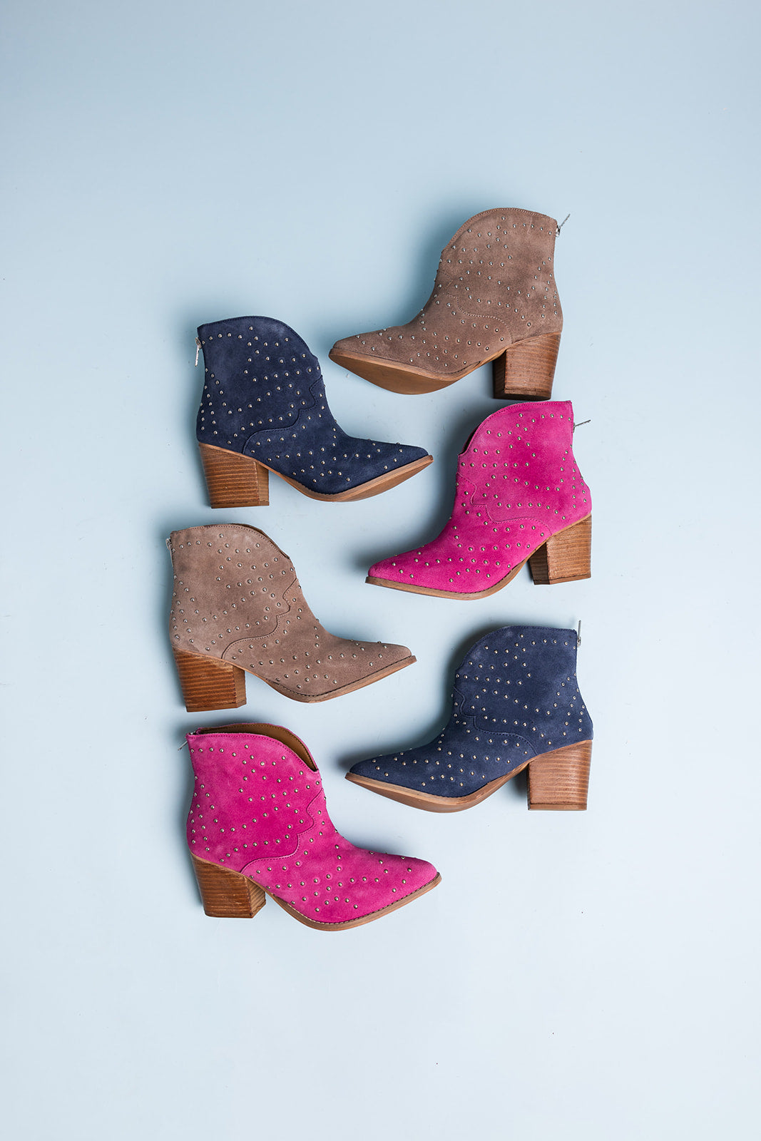 Twilight Studded Heeled Ankle Boot in Denim 100 Western Boots Naughty Monkey- Tilden Co.