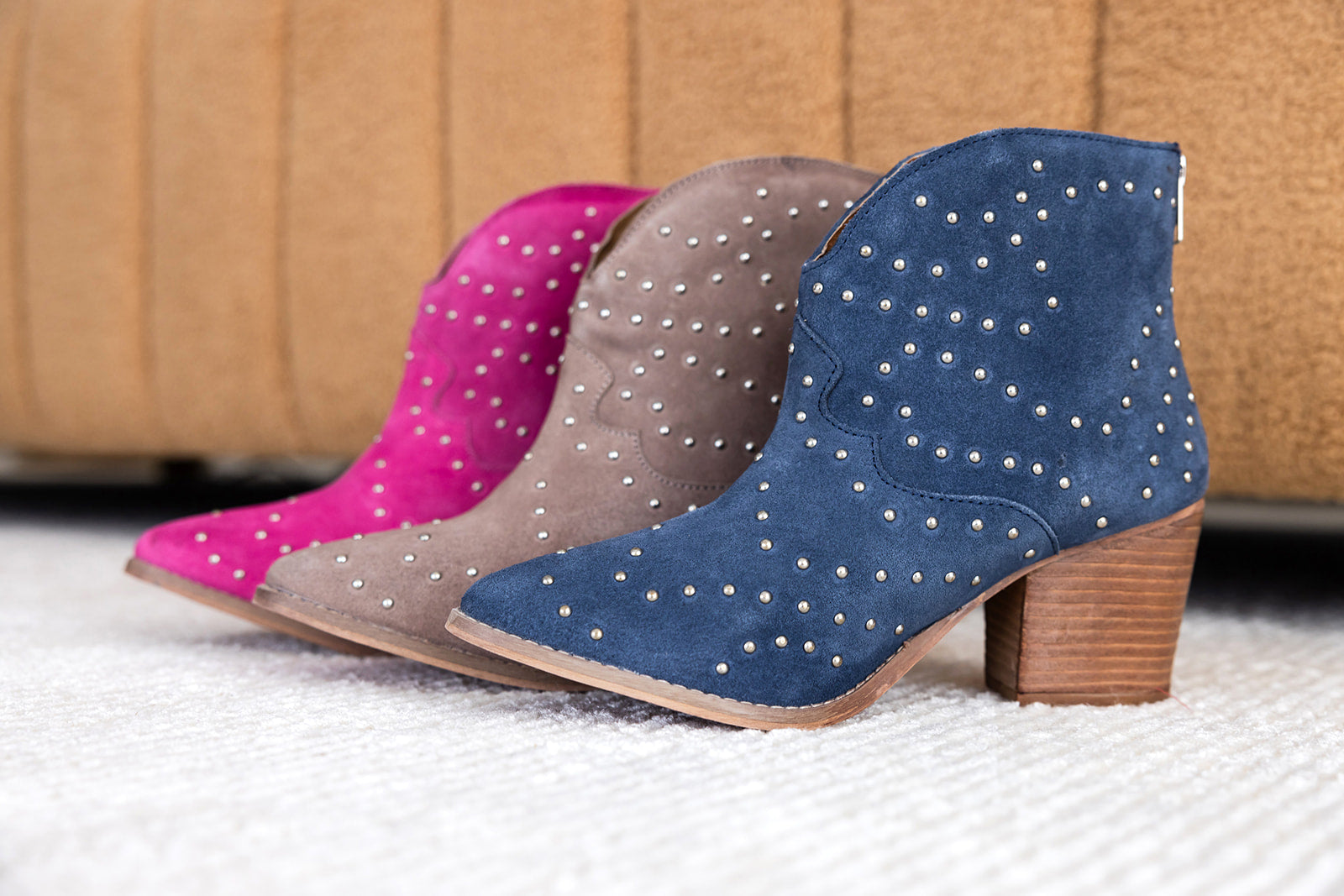 Twilight Studded Heeled Ankle Boot in Magenta 100 Western Boots Naughty Monkey- Tilden Co.