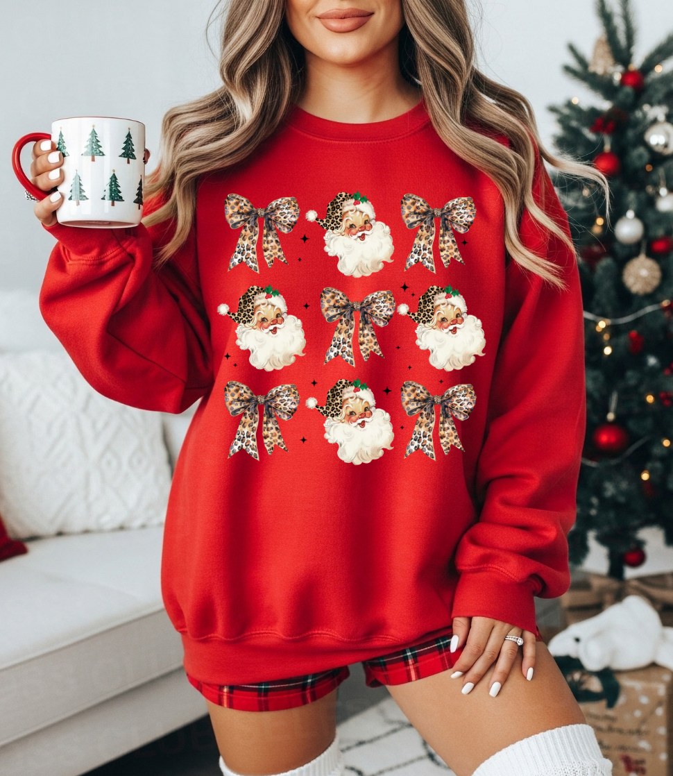 Santa and Bows Graphic Tee and Sweatshirt Womens Ave Shops- Tilden Co.